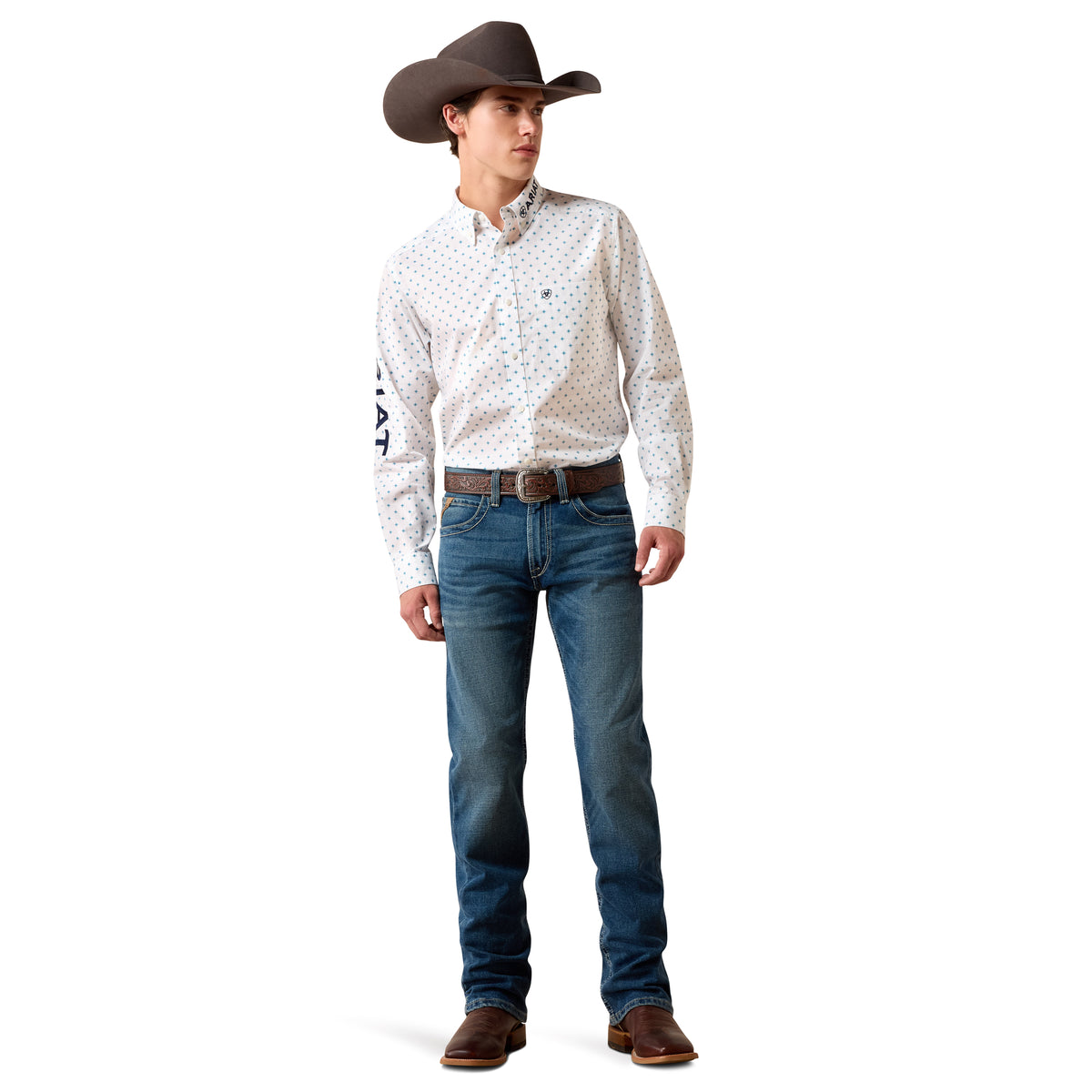 Ariat Men's Team Emory Fitted Shirt - White Multi Geo Print/Maritime