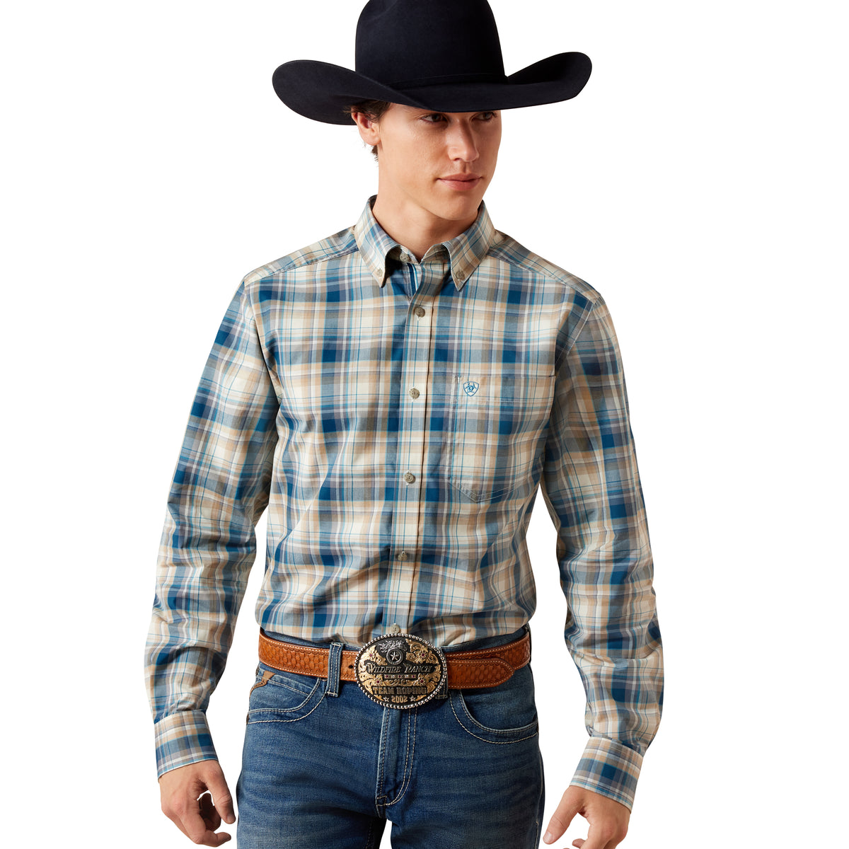 Ariat Men's Pro Series Wes Fitted Shirt - Savannah Tan Medium Plaid