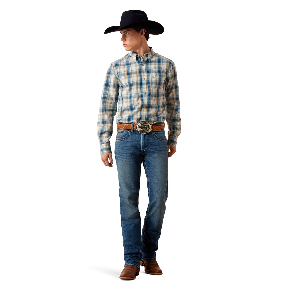 Ariat Men's Pro Series Wes Fitted Shirt - Savannah Tan Medium Plaid
