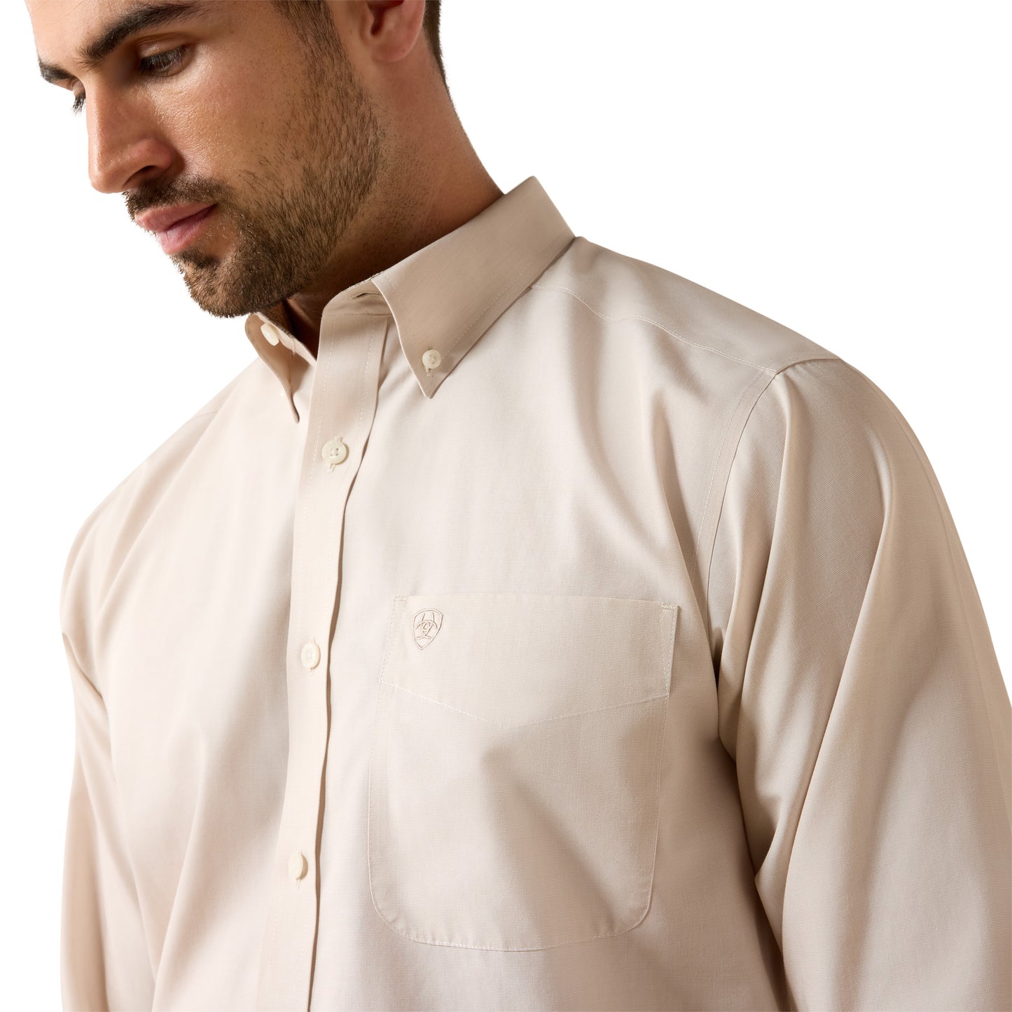 Ariat Men's Wrinkle Free Solid Pinpoint Oxford Classic Fit Shirt - Savannah Tan