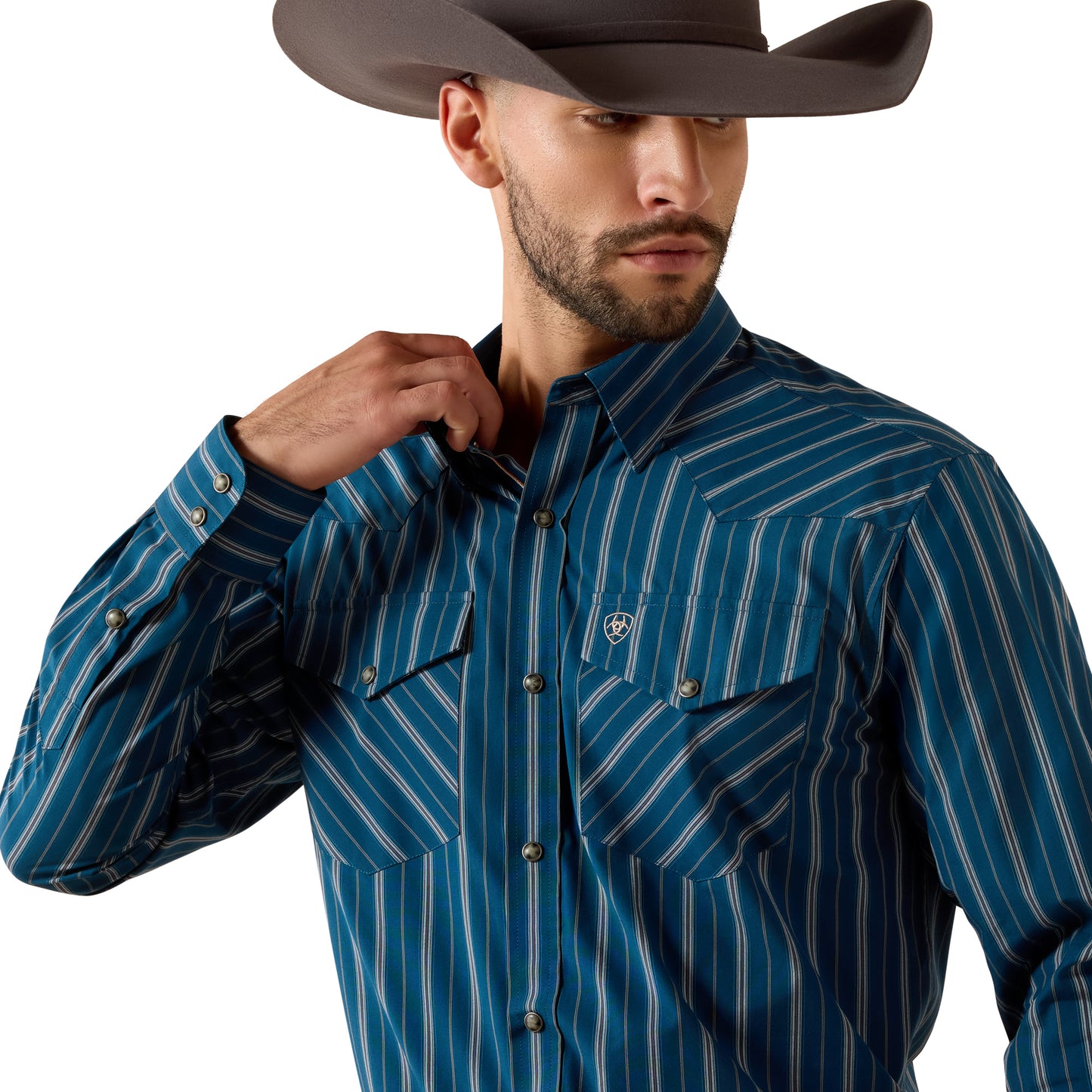 Ariat Men's Pro Series Wolfgang Classic Fit Snap Shirt - Sailor Blue Vertical Stripe