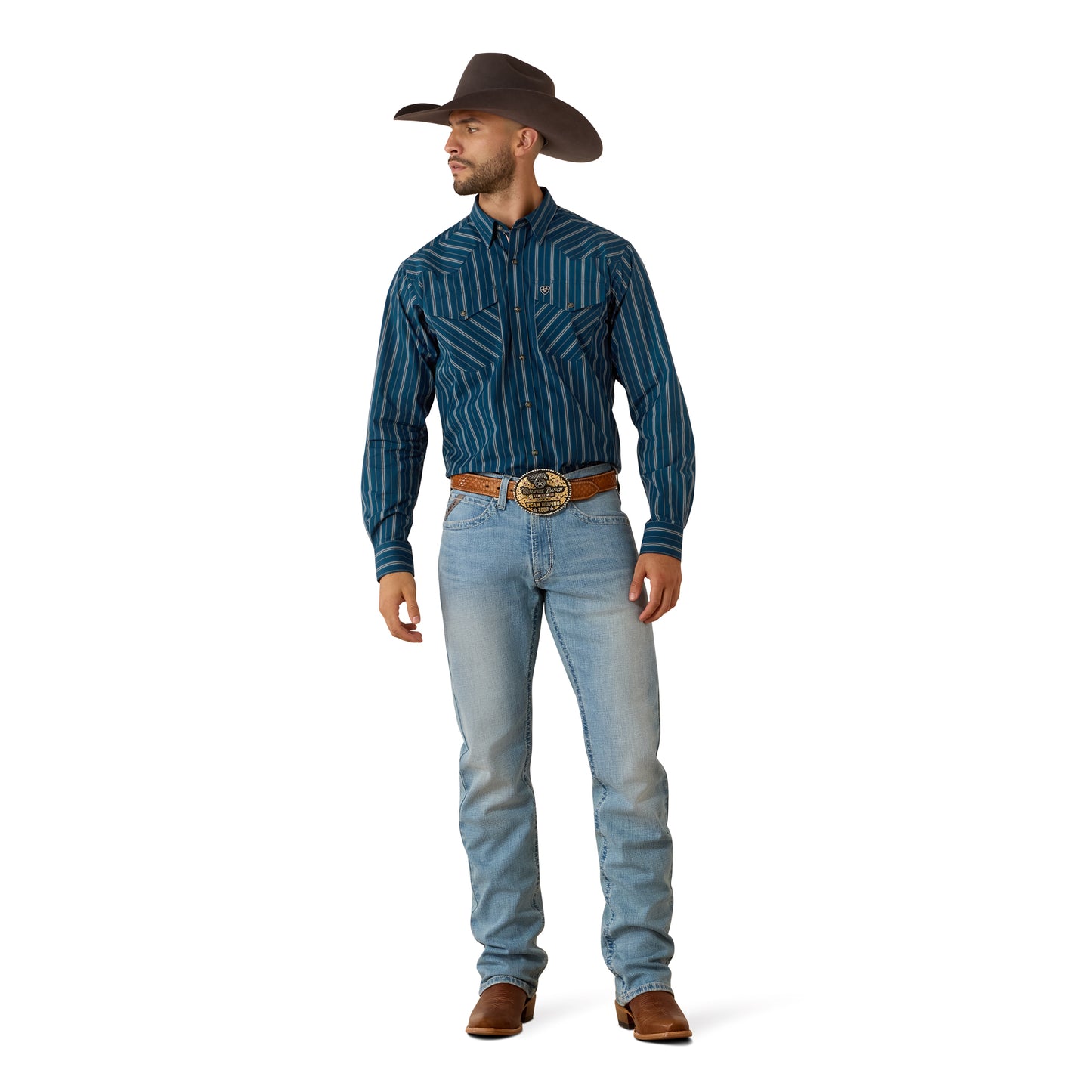 Ariat Men's Pro Series Wolfgang Classic Fit Snap Shirt - Sailor Blue Vertical Stripe