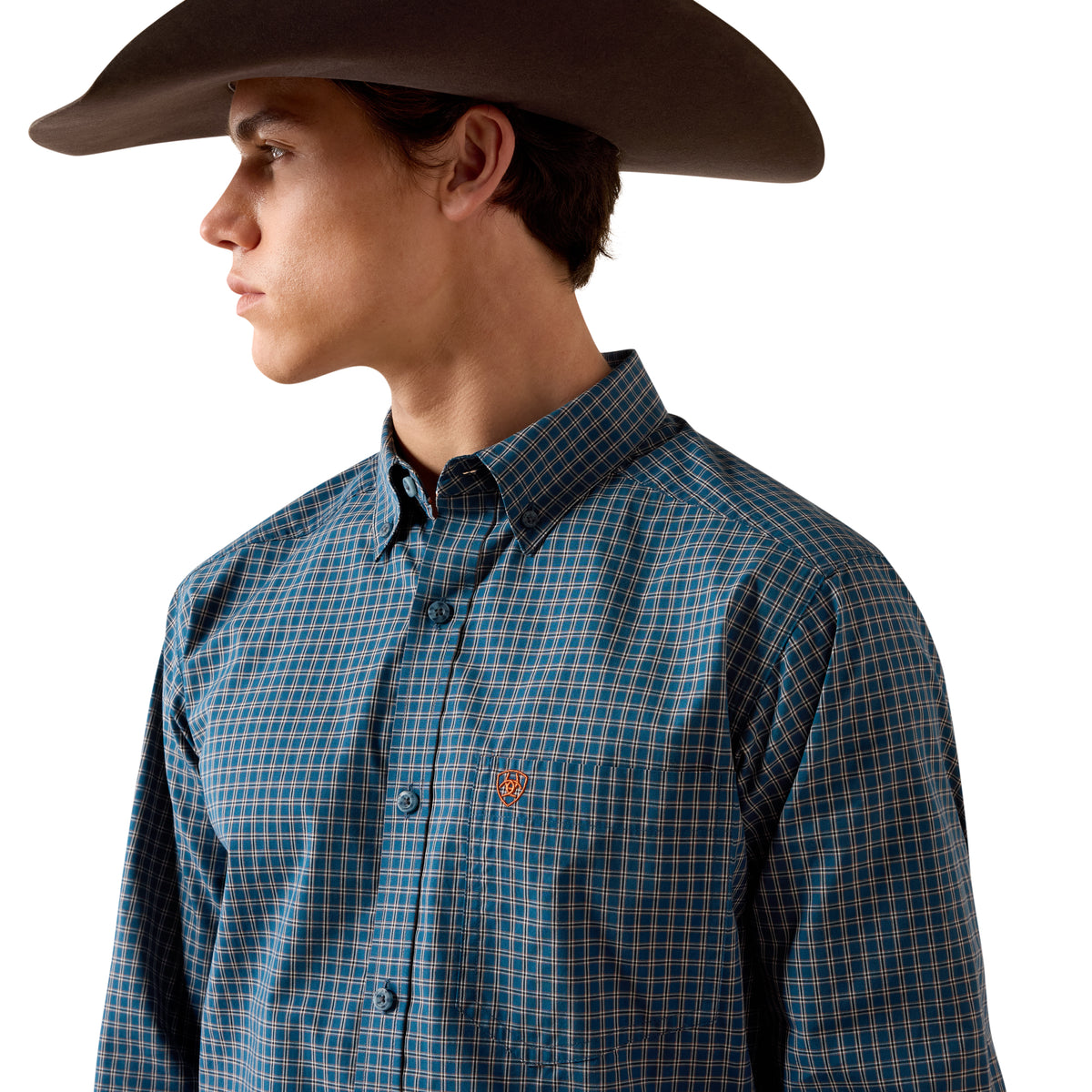 Ariat Men's Pro Series Whit Fitted Shirt - Sailor Blue Micro Plaid