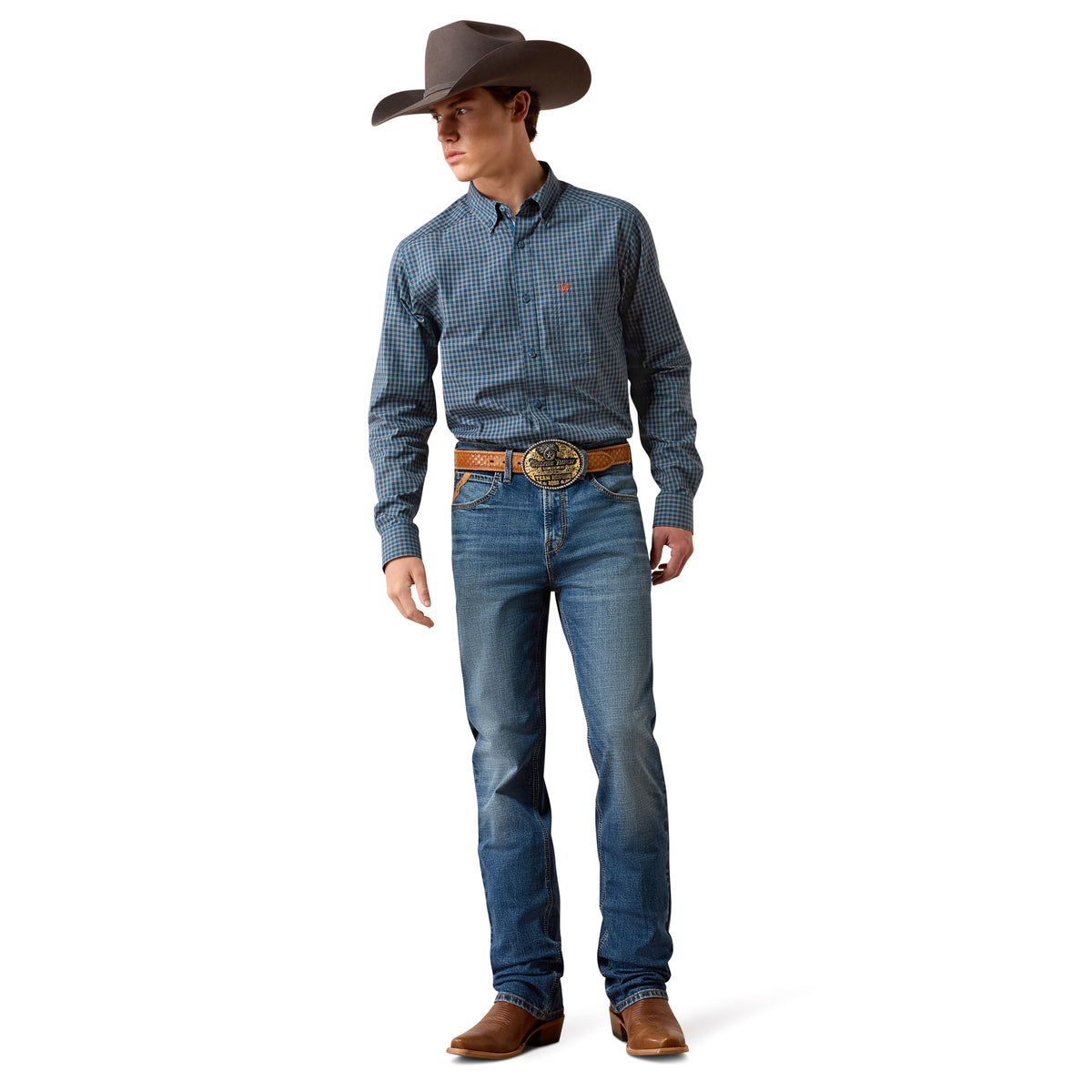 Ariat Men's Pro Series Whit Fitted Shirt - Sailor Blue Micro Plaid