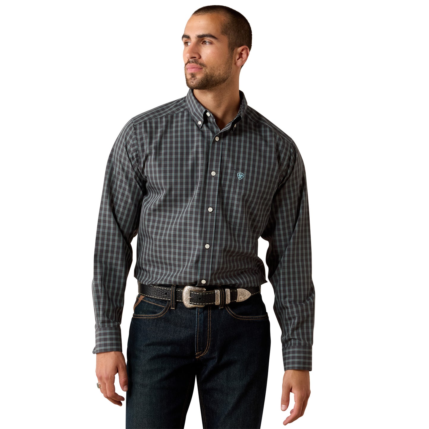 Ariat Men's Wrinkle Free Barbary Classic Fit Shirt - Black Small Plaid