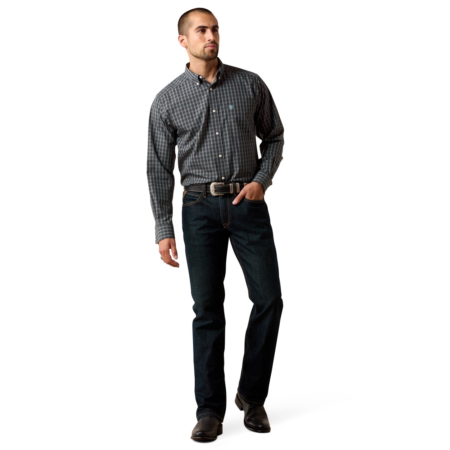 Ariat Men's Wrinkle Free Barbary Classic Fit Shirt - Black Small Plaid