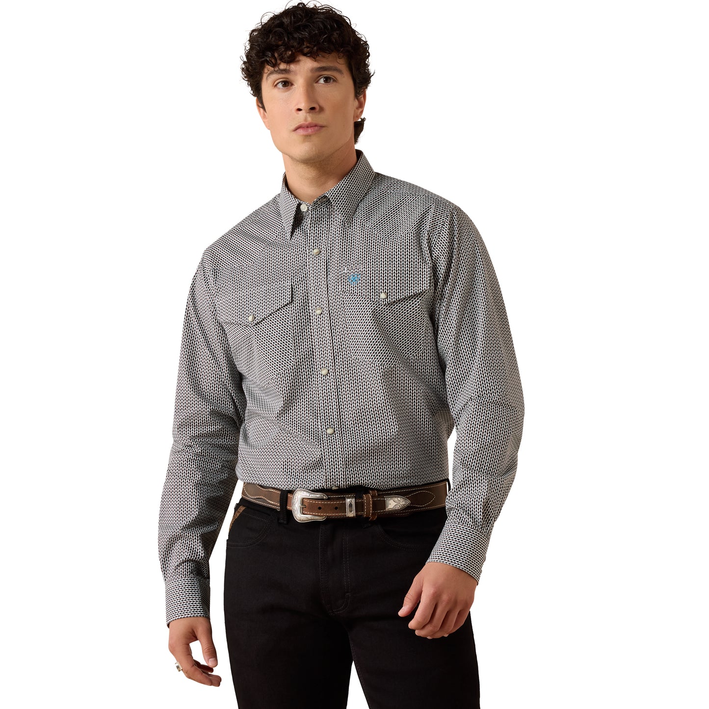 Ariat Men's Chas Fitted Snap Shirt - Black/White Multi Geo Print
