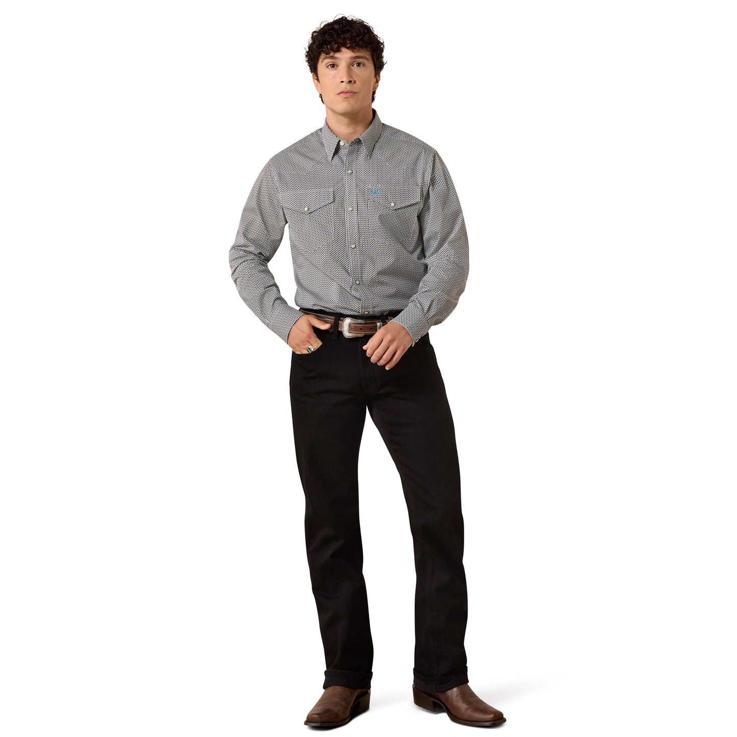Ariat Men's Chas Fitted Snap Shirt - Black/White Multi Geo Print