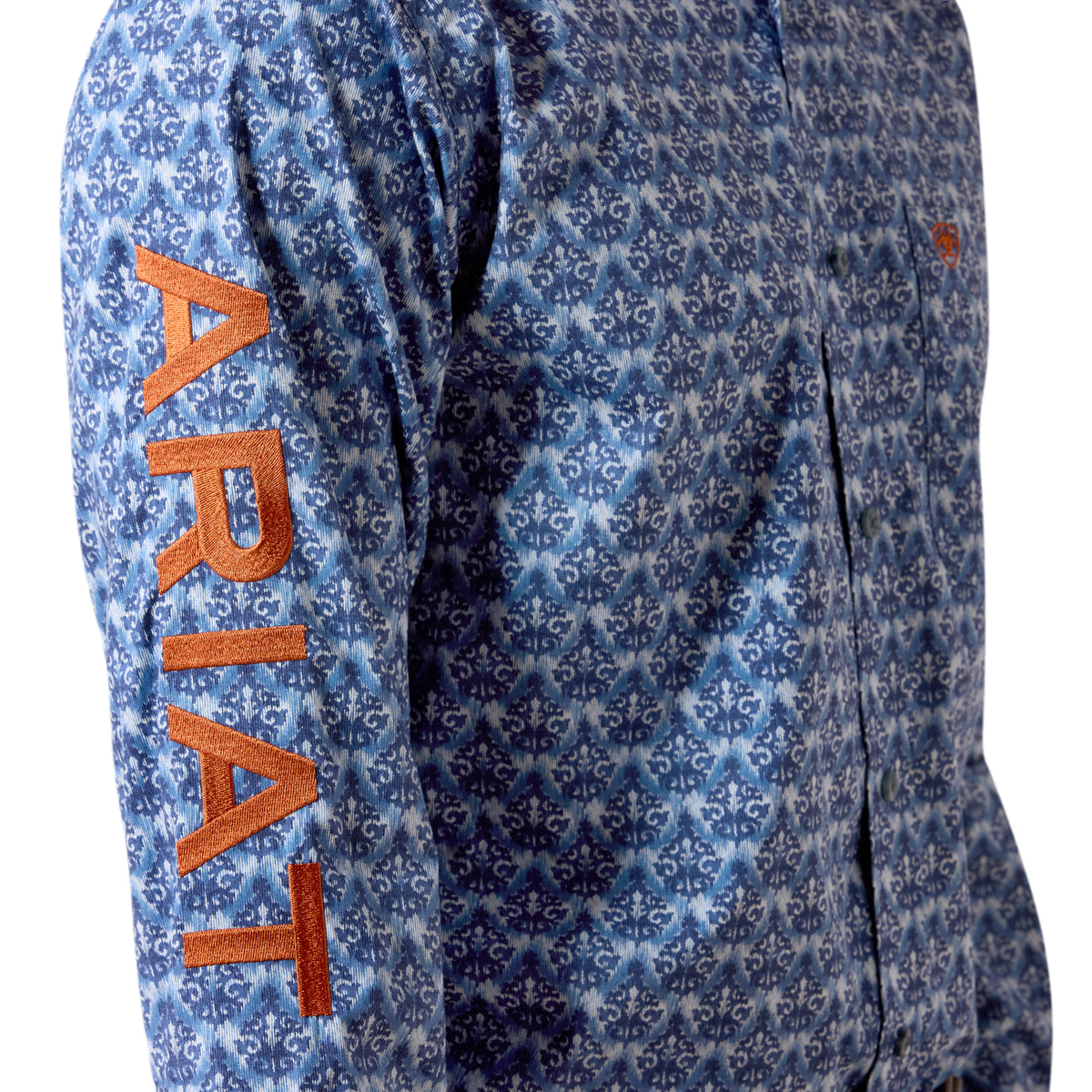Ariat Men's Team Eric Fitted Shirt - Blue Multi Ikat Print/Coral