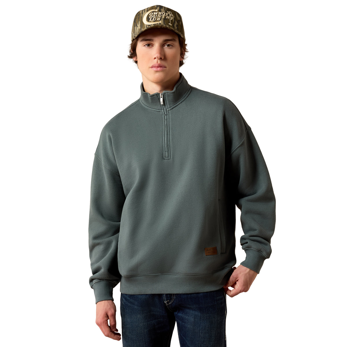 Ariat Men's ToughStock Washed Heavyweight Fleece 1/4 Zip Sweatshirt - Balsam Green