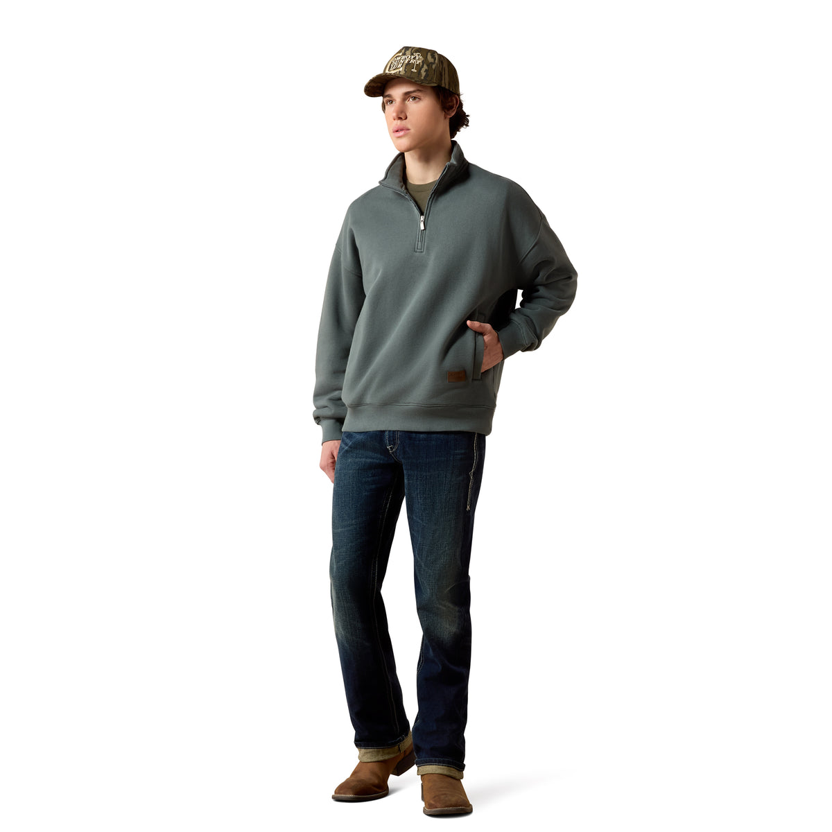 Ariat Men's ToughStock Washed Heavyweight Fleece 1/4 Zip Sweatshirt - Balsam Green