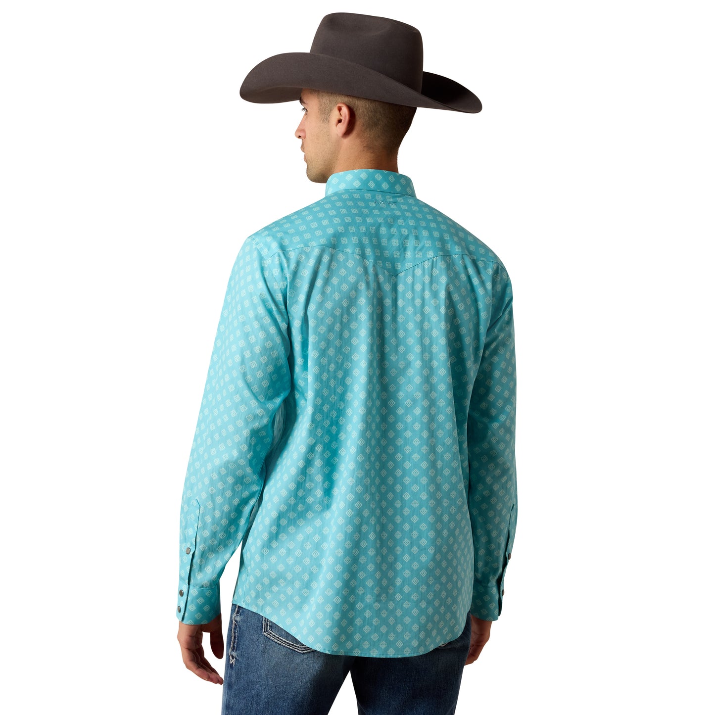 Ariat Men's Wrinkle Free Bobbee Classic Fit Snap Shirt - Aqua Geo Print