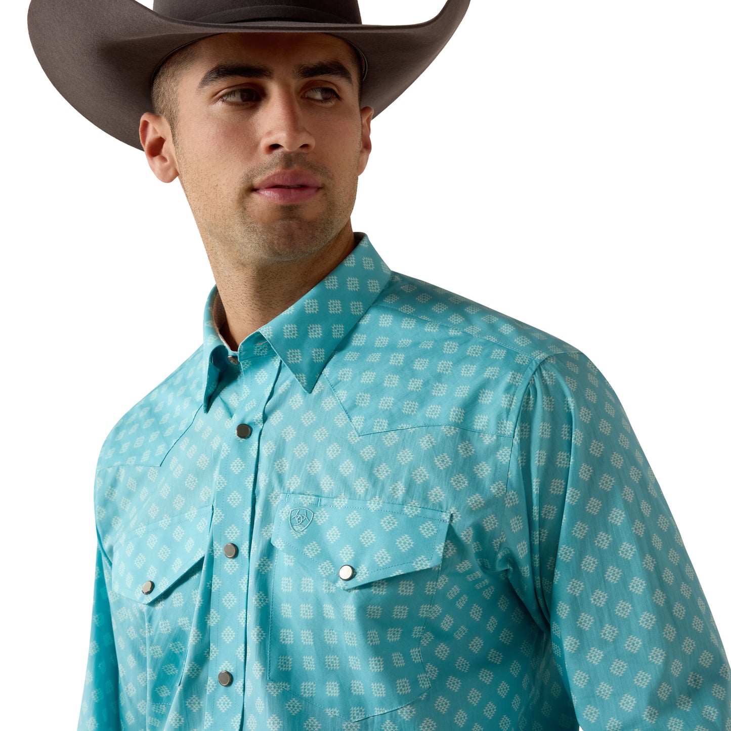 Ariat Men's Wrinkle Free Bobbee Classic Fit Snap Shirt - Aqua Geo Print