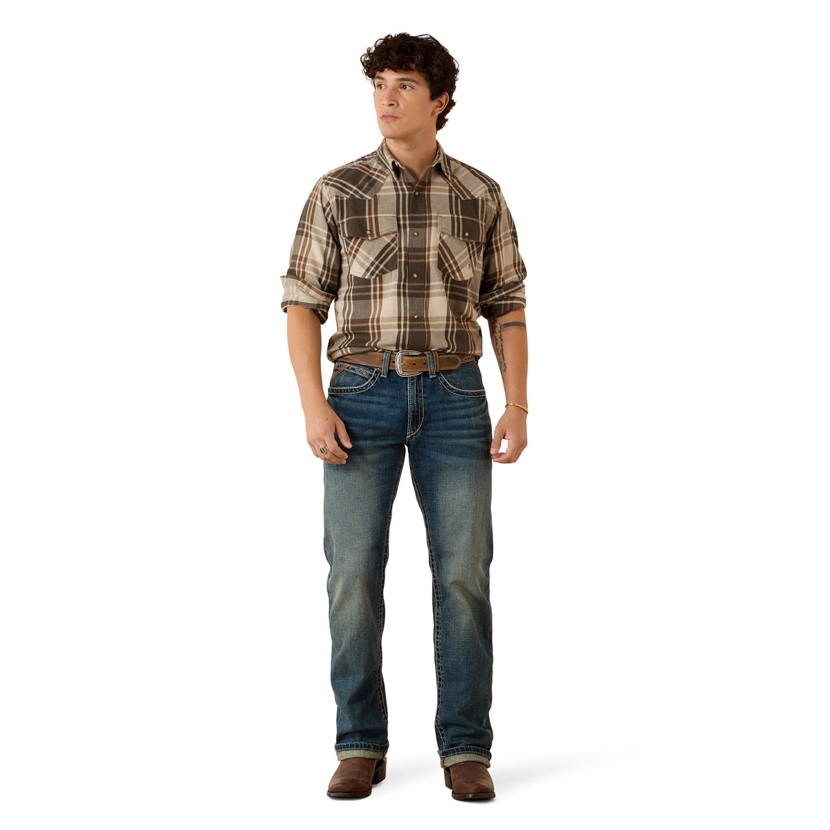 Ariat Men's Retro Howell Fitted Snap Shirt - Dusky Green Plaid