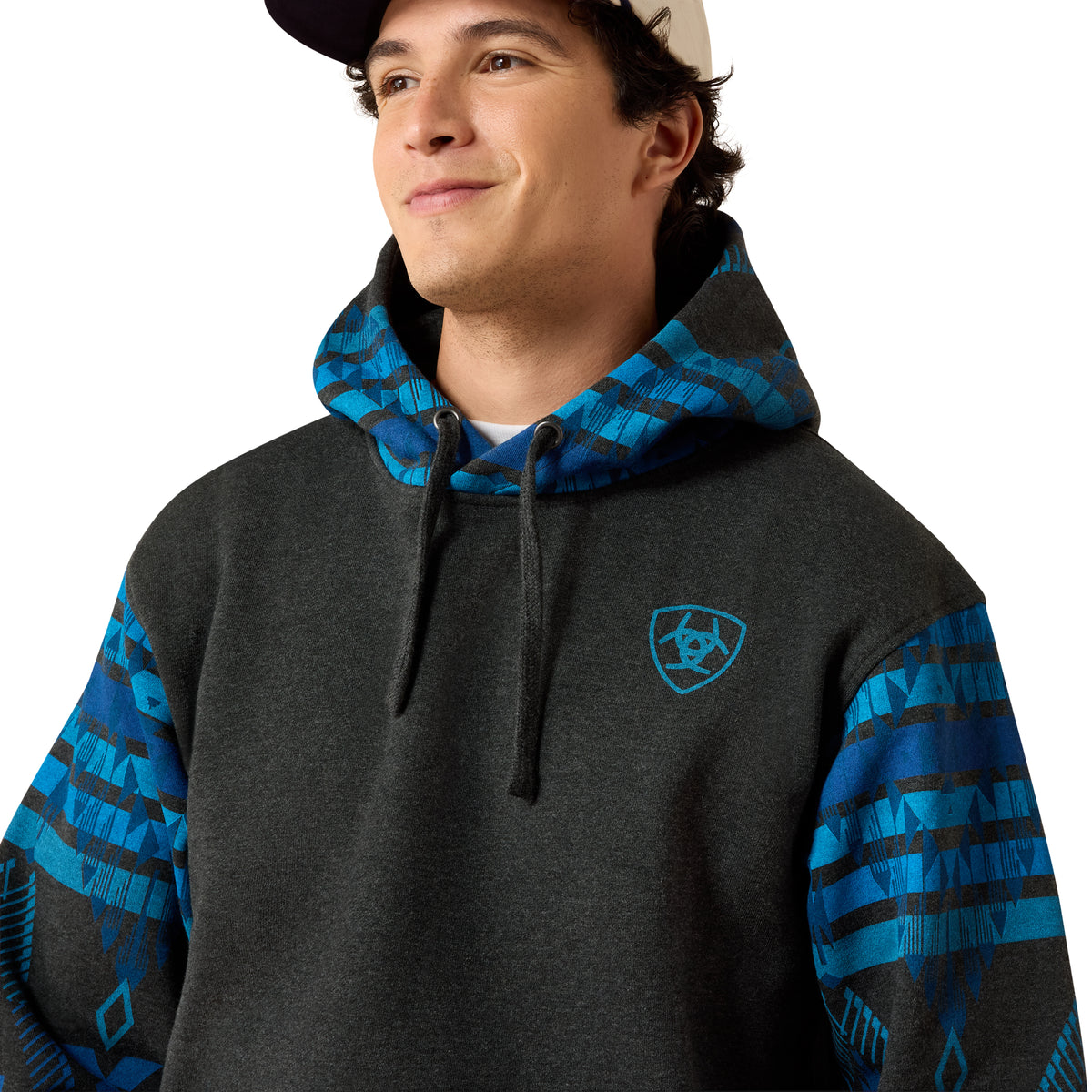 Ariat Men's Southwestern Color Block Hoodie - Charcoal Heather Southwest Pri