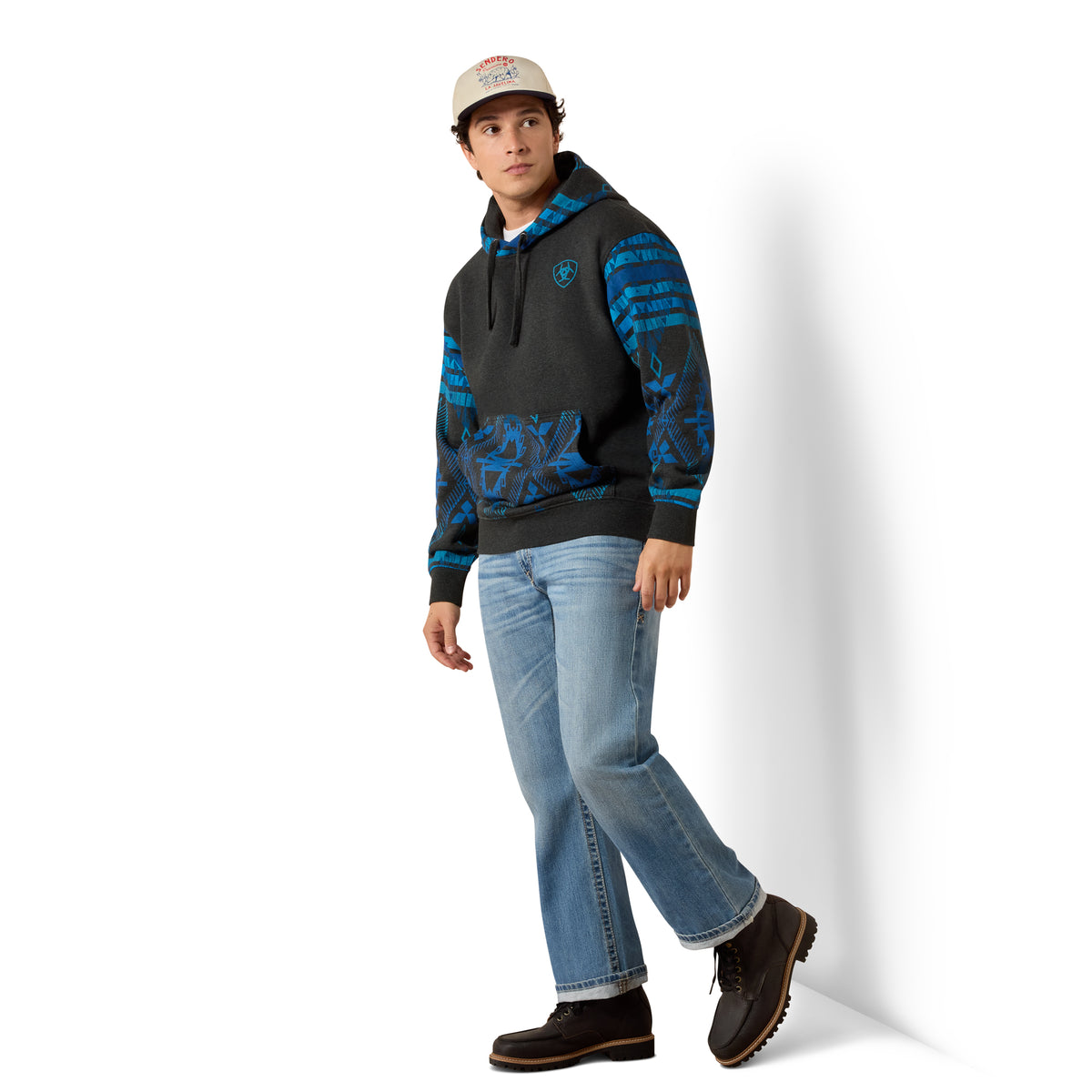 Ariat Men's Southwestern Color Block Hoodie - Charcoal Heather Southwest Pri