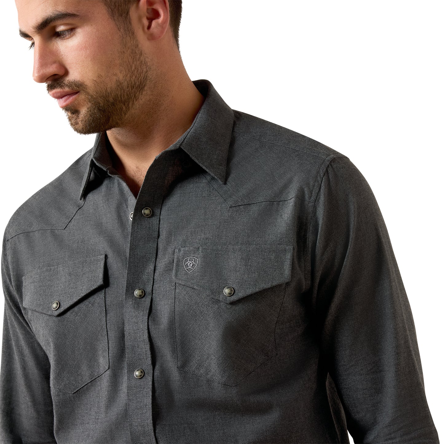 Ariat Men's Solid Twill Fitted Shirt - Charcoal Heather