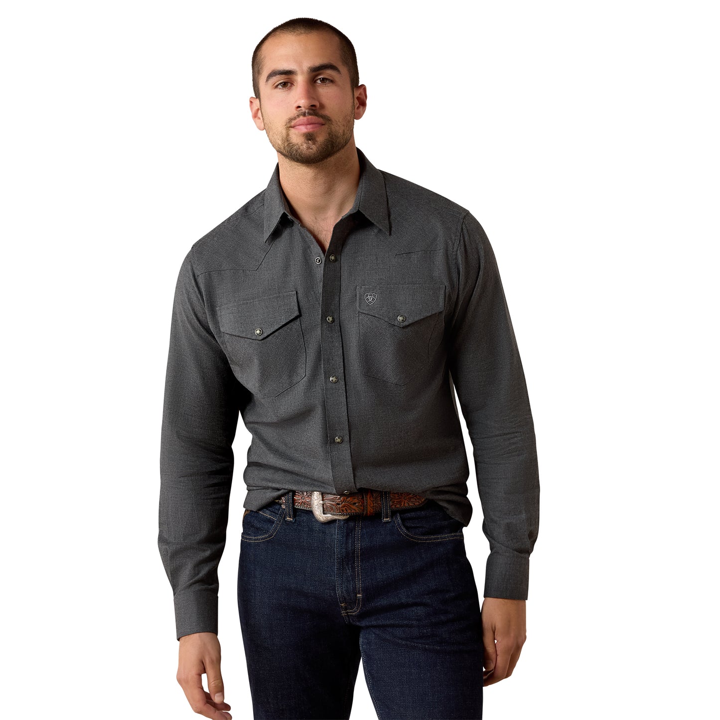 Ariat Men's Solid Twill Fitted Shirt - Charcoal Heather