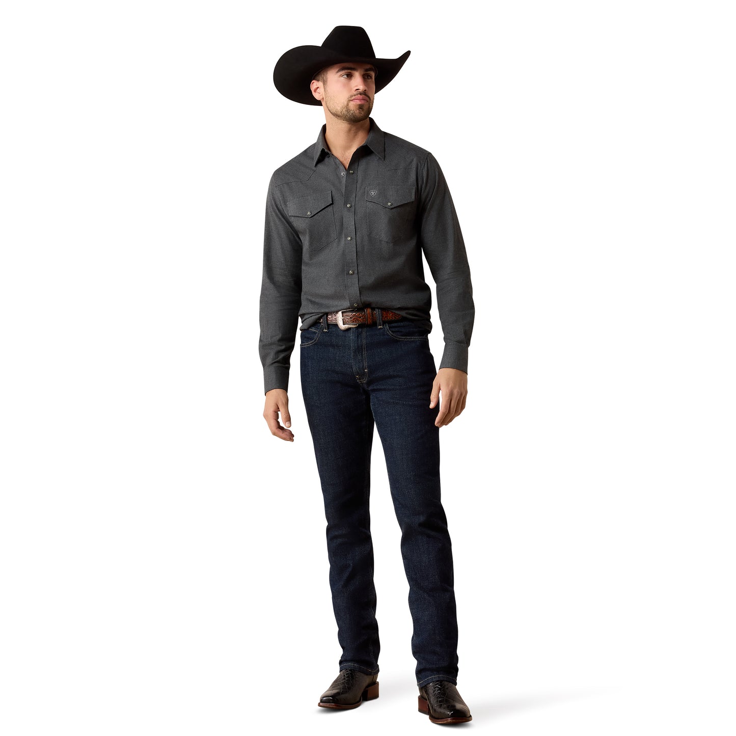 Ariat Men's Solid Twill Fitted Shirt - Charcoal Heather