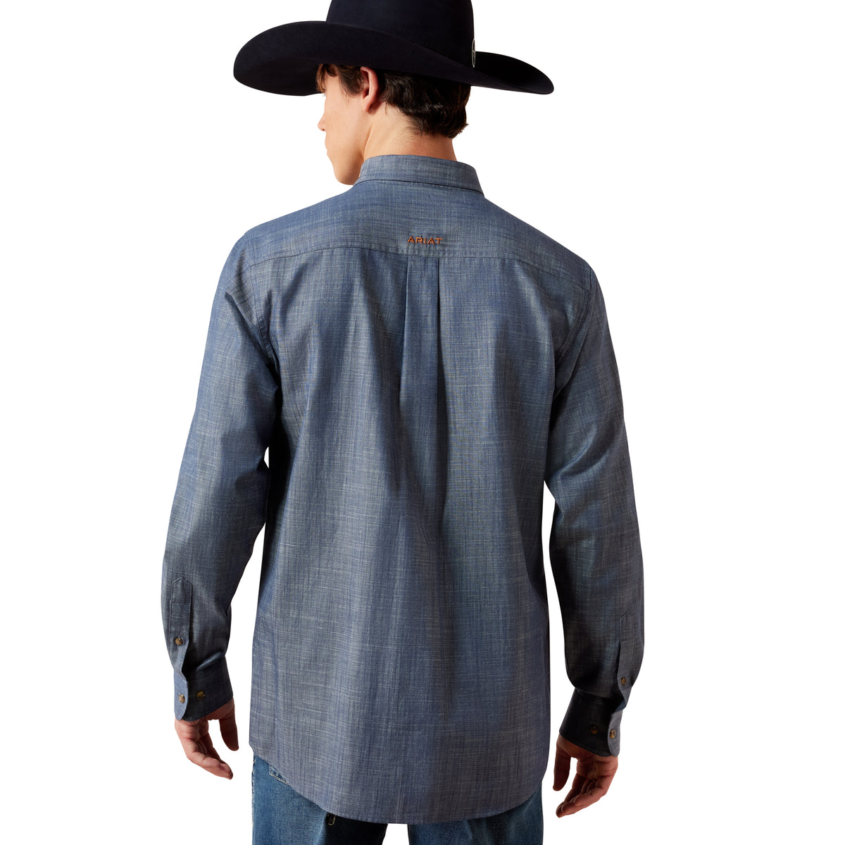 Ariat Men's Team Logo Twill Fitted Shirt - Chambray Blue/Saddle Brown