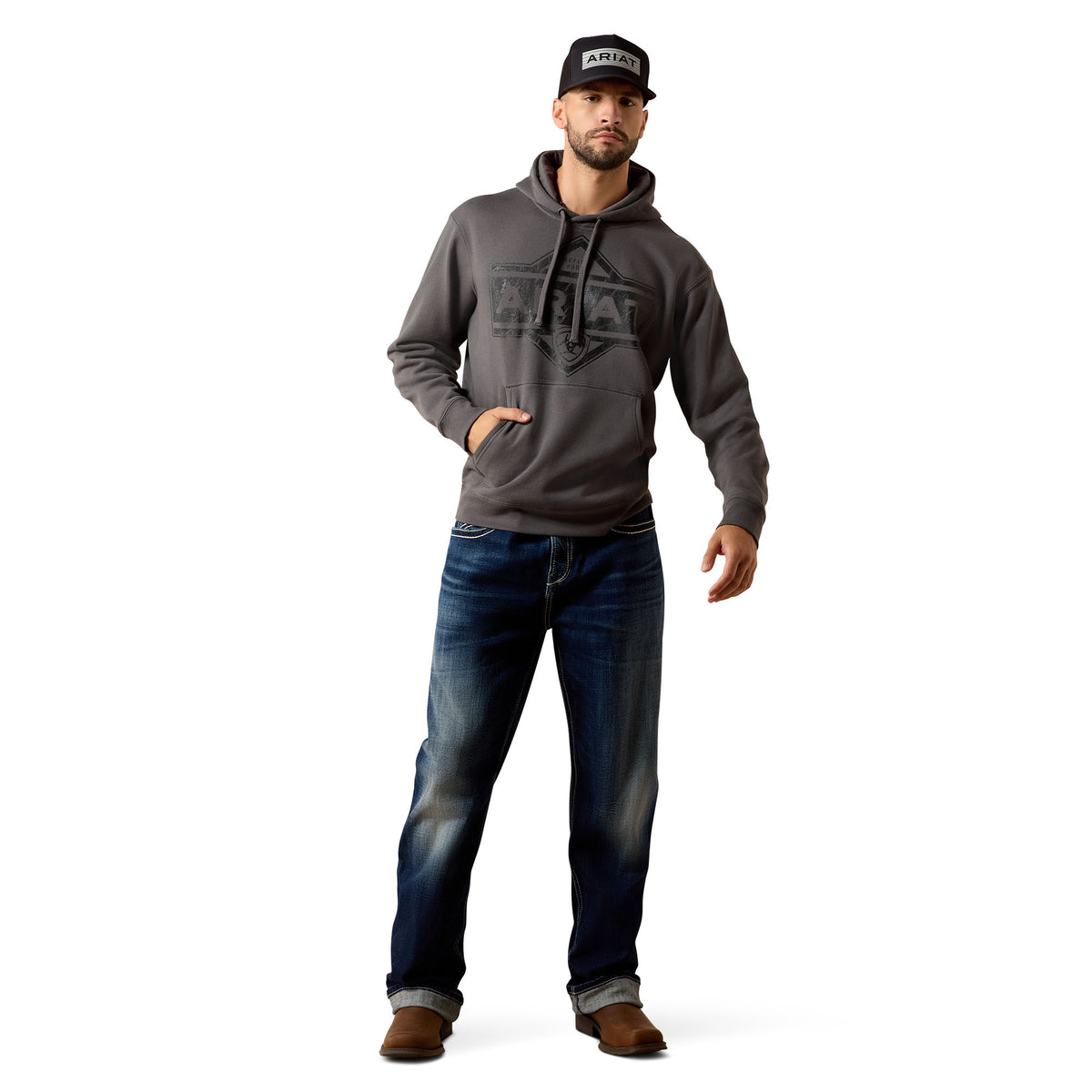 Ariat Men's Leather Diamond Hoodie - Dark Shadow