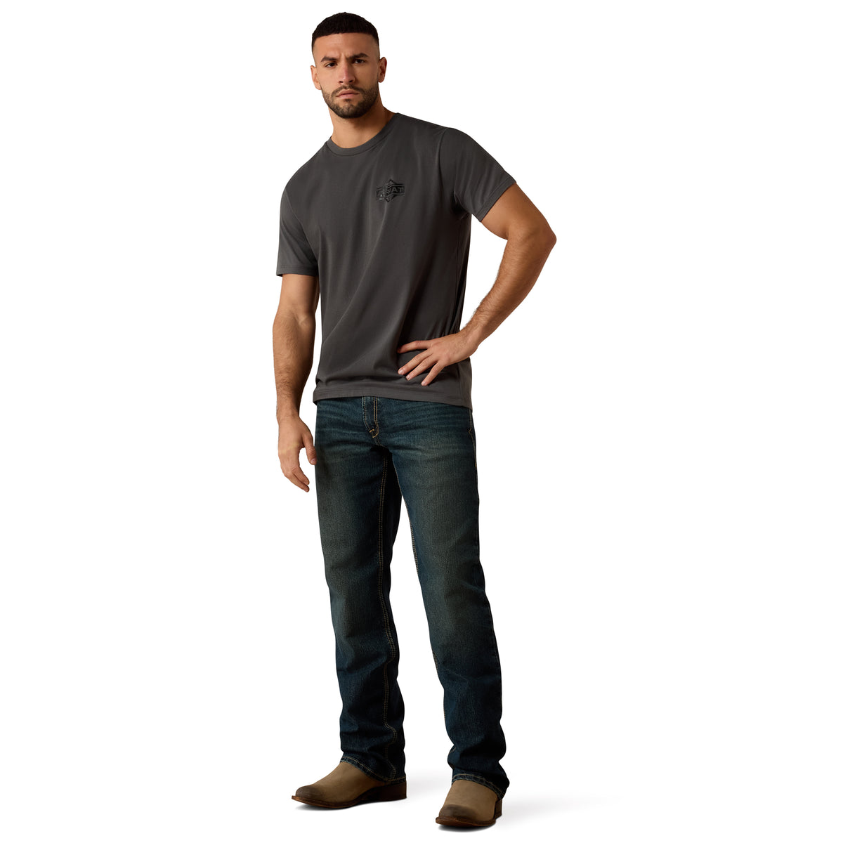 Ariat Men's Ariat Leather Diamond T-Shirt - Dark Shadow