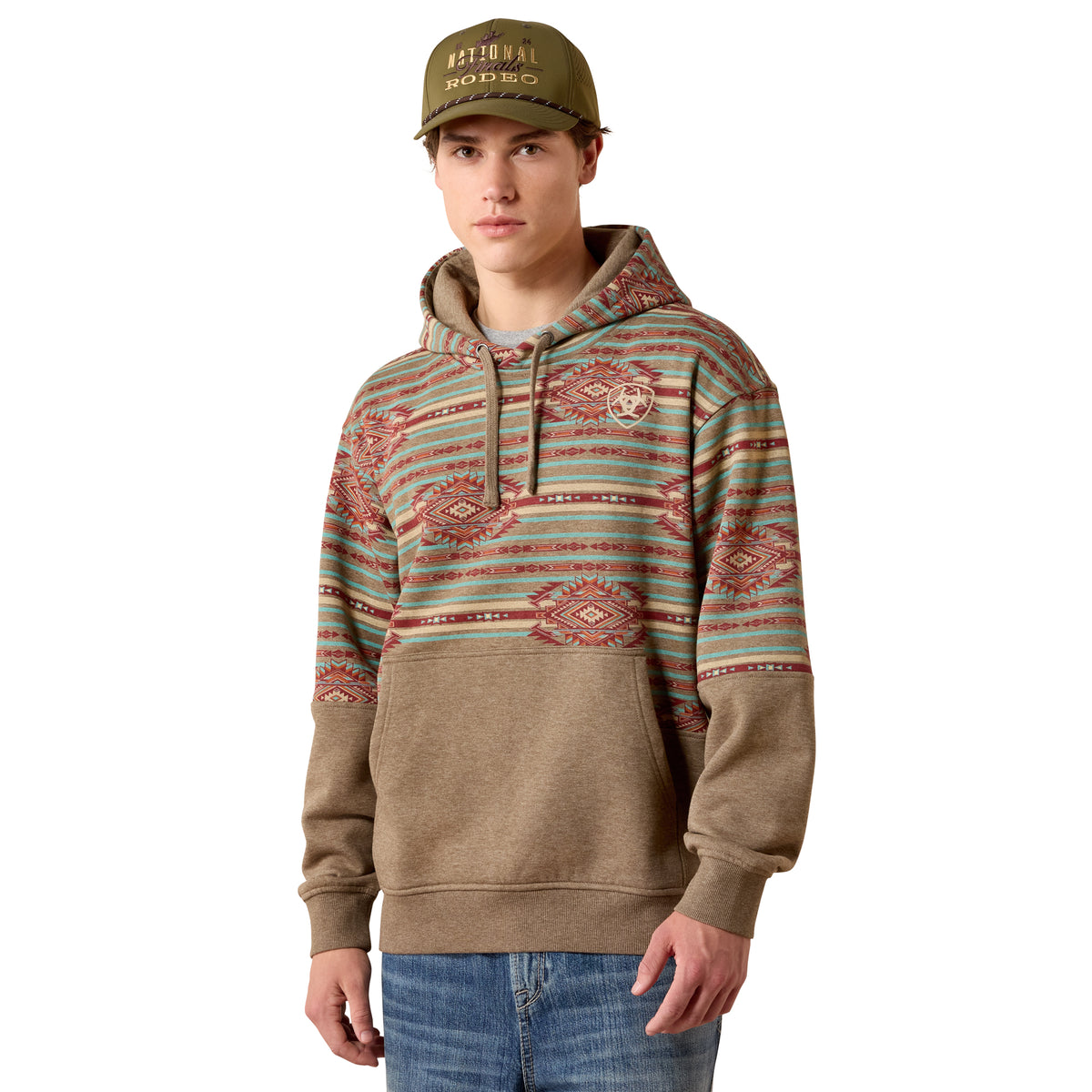 Ariat Men's Color Block Hoodie - Dark Brindle Heather Southwest