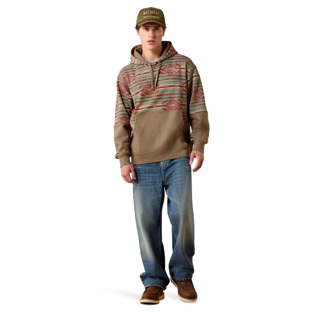 Ariat Men's Color Block Hoodie - Dark Brindle Heather Southwest