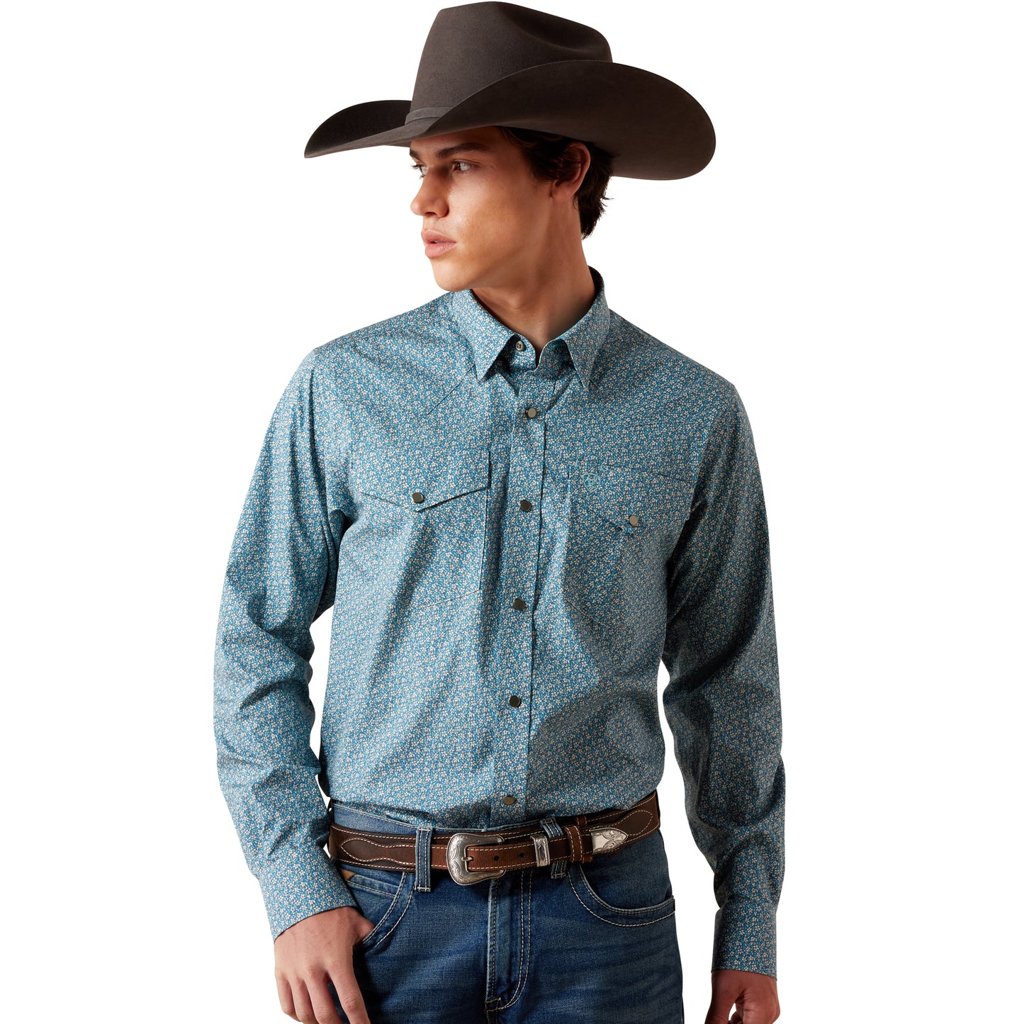 Ariat Men's Wrinkle Free Bram Fitted Snap Shirt - Corsair Blue Floral
