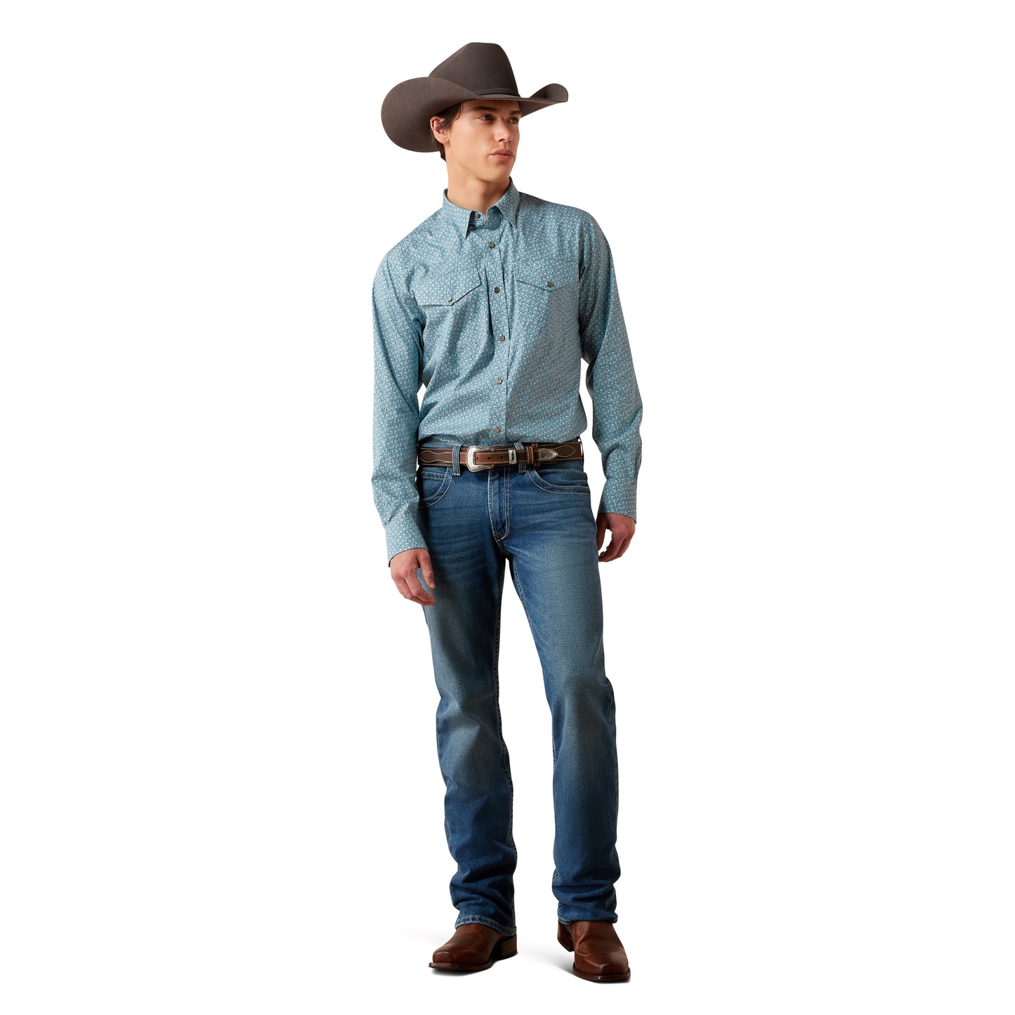 Ariat Men's Wrinkle Free Bram Fitted Snap Shirt - Corsair Blue Floral