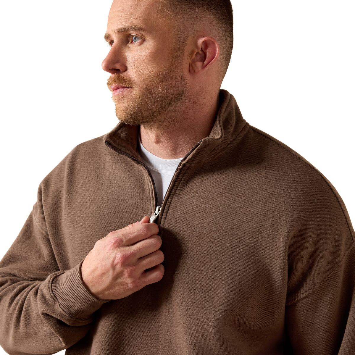 Ariat Men's ToughStock Washed Heavyweight Fleece 1/4 Zip Sweatshirt - Coffee Quartz