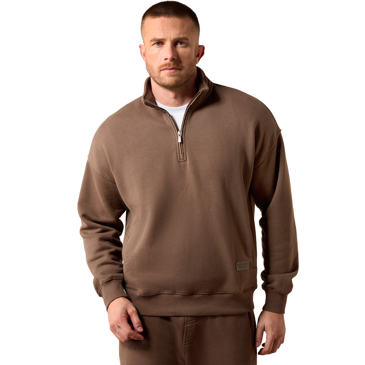 Ariat Men's ToughStock Washed Heavyweight Fleece 1/4 Zip Sweatshirt - Coffee Quartz