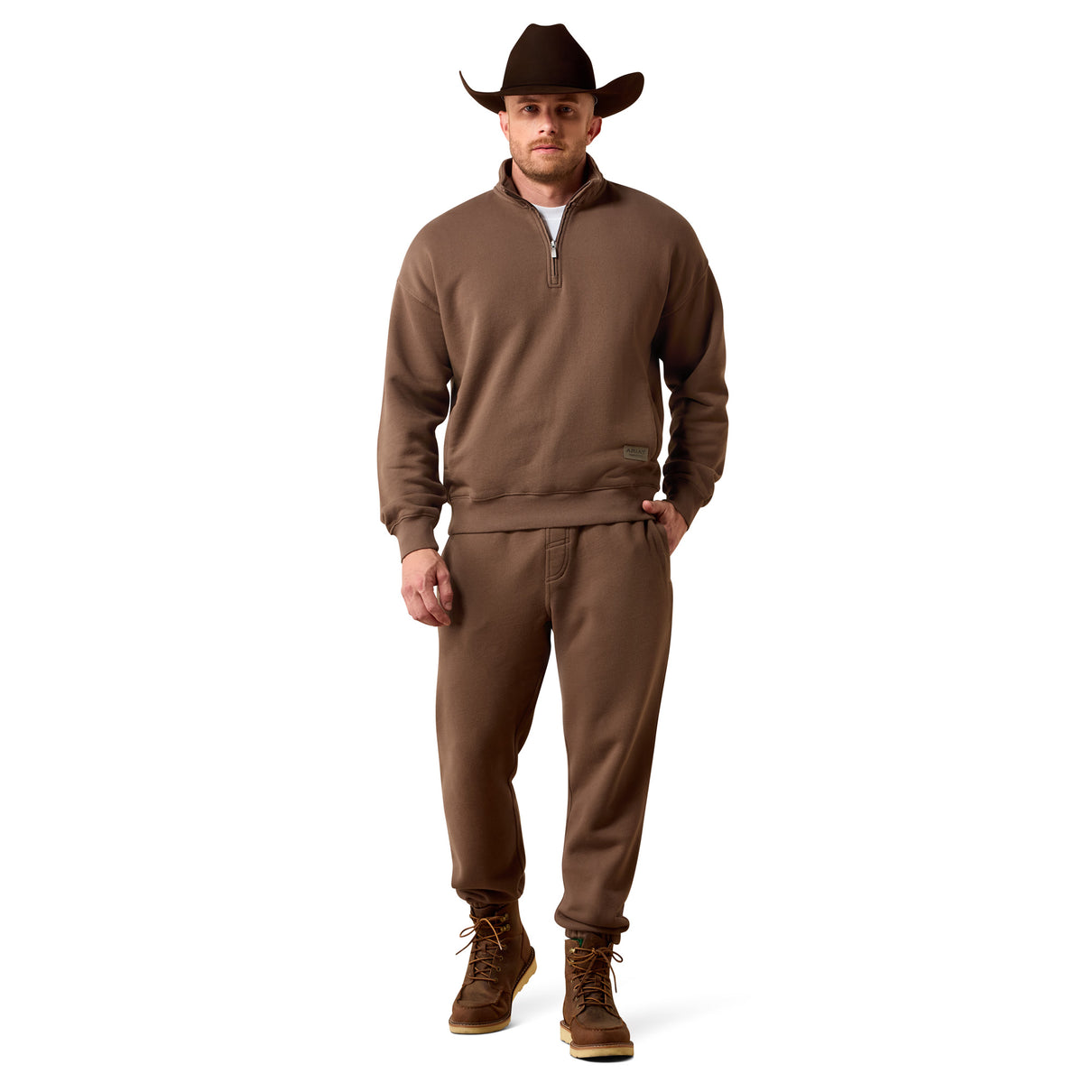 Ariat Men's ToughStock Washed Heavyweight Fleece 1/4 Zip Sweatshirt - Coffee Quartz
