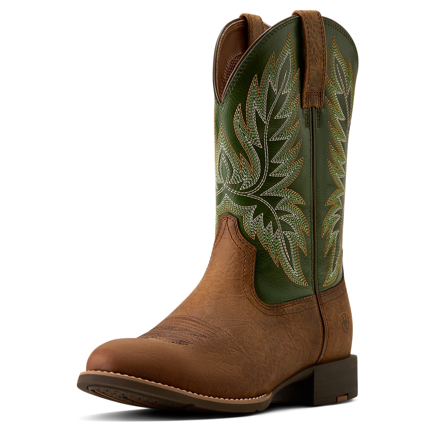 Ariat Men's Sport Stockman U Toe Cowboy Boot - Buff Tan/Voltage Green