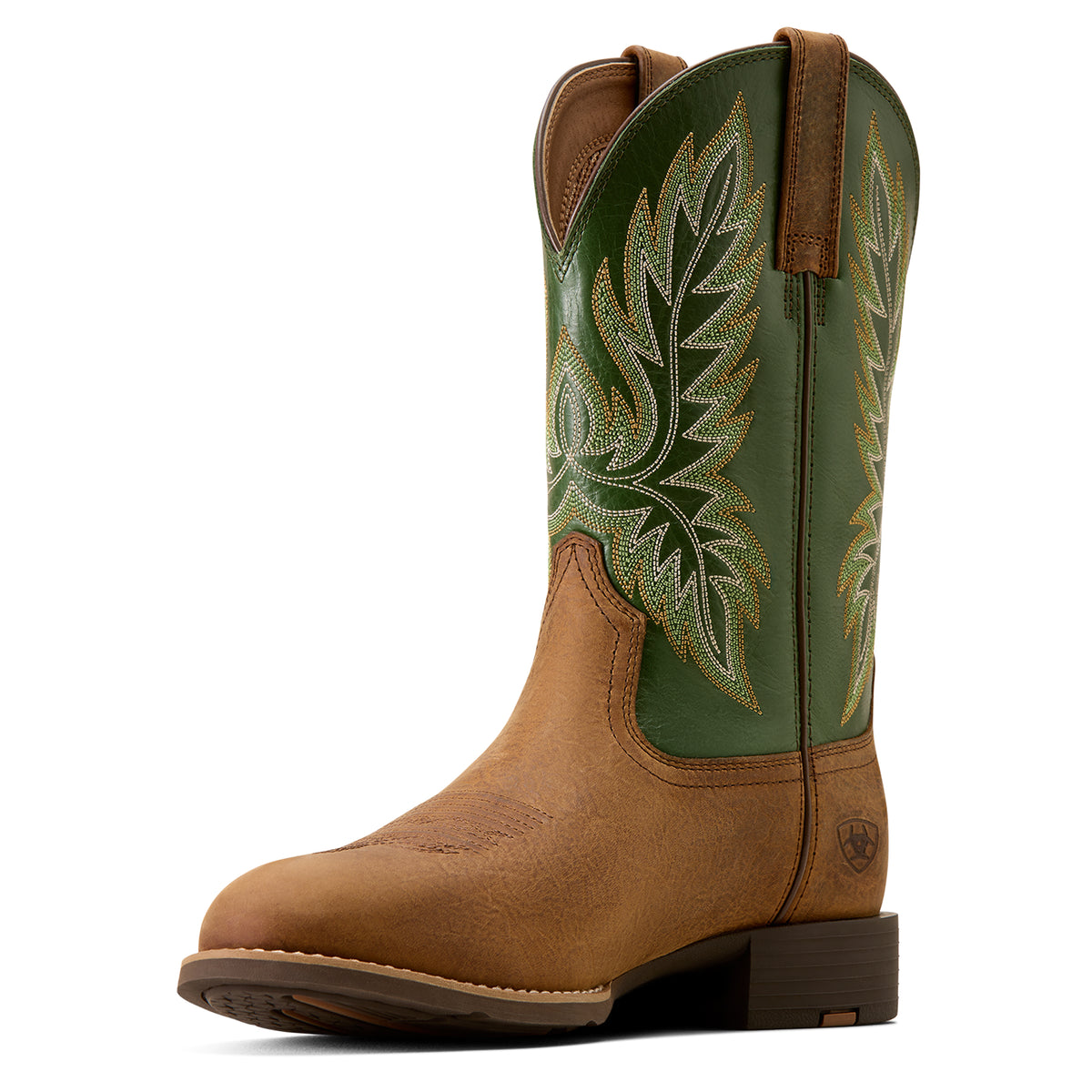 Ariat Men's Sport Stockman U Toe Cowboy Boot - Buff Tan/Voltage Green