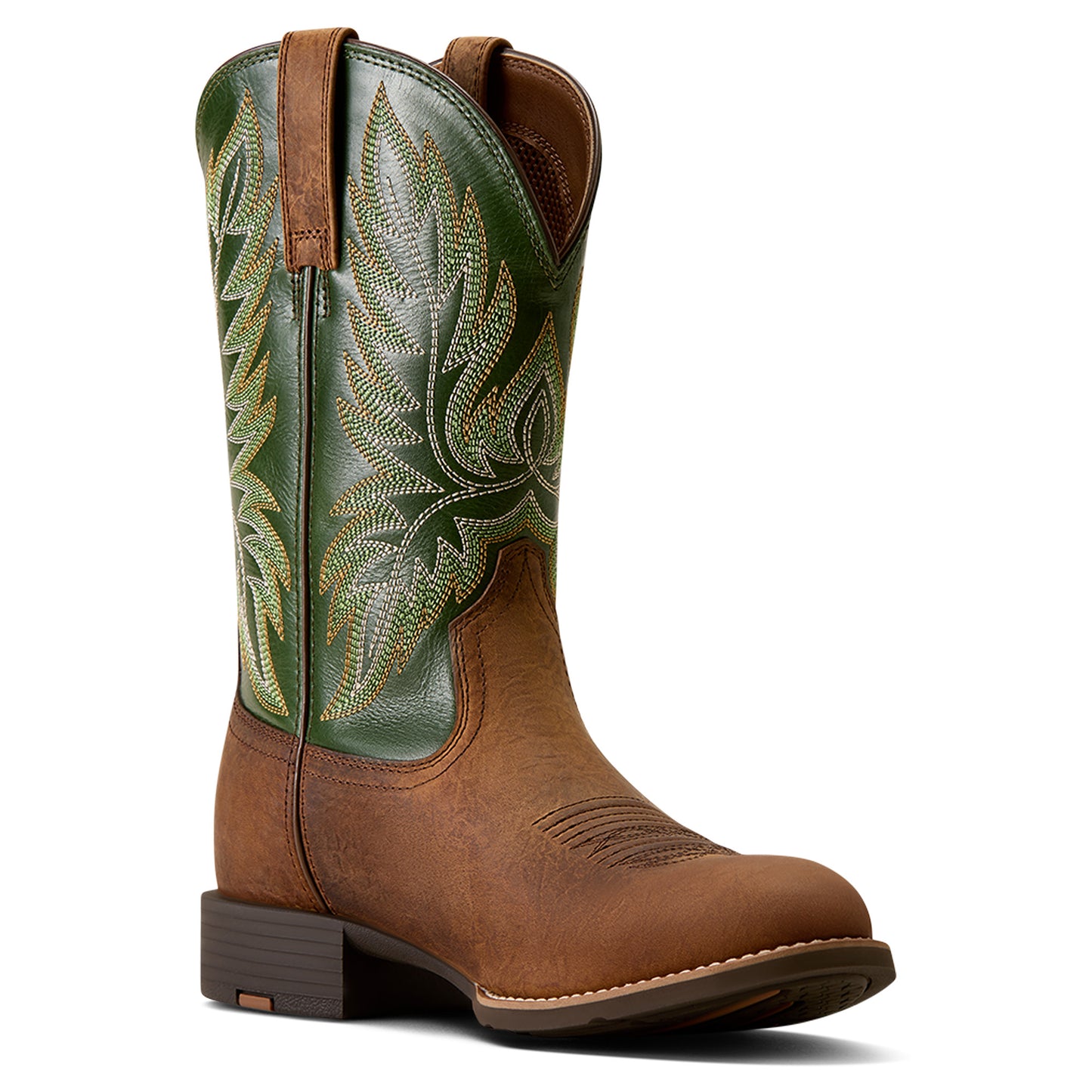 Ariat Men's Sport Stockman U Toe Cowboy Boot - Buff Tan/Voltage Green