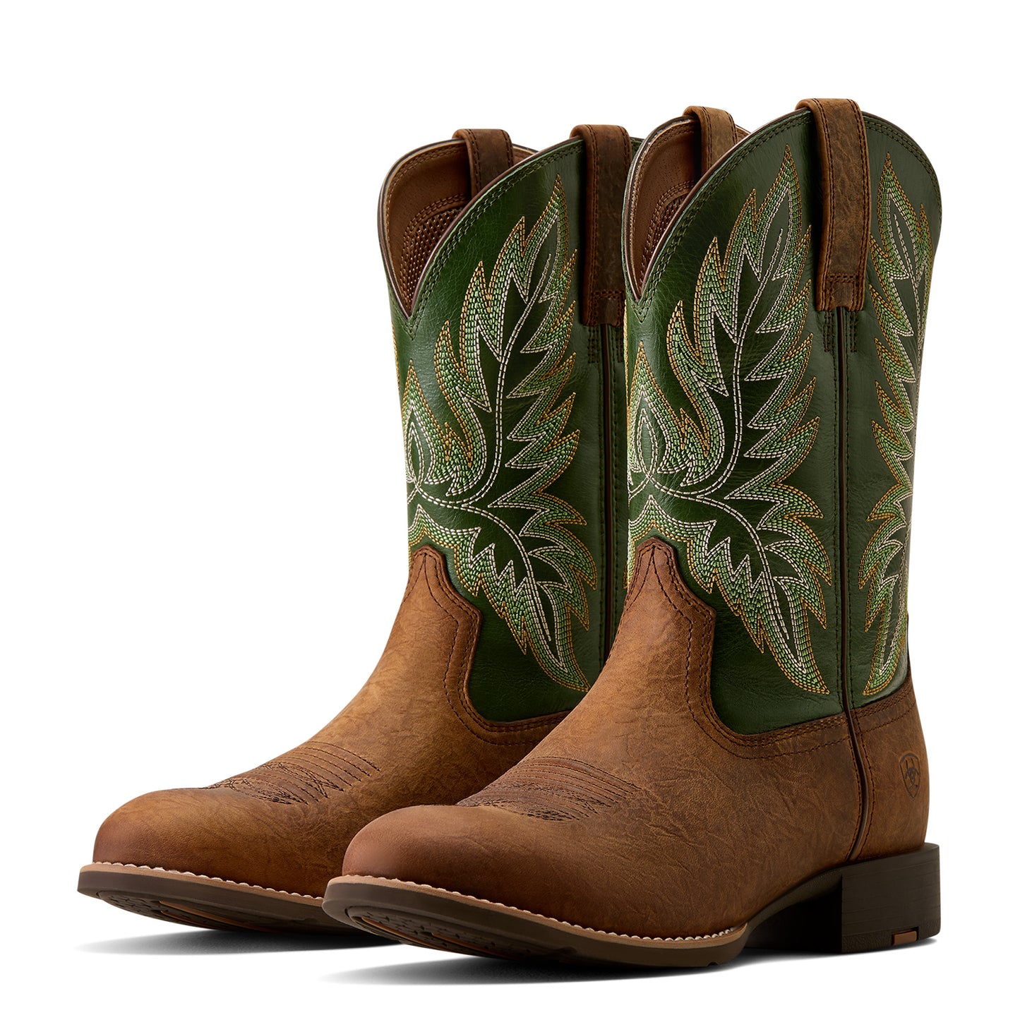 Ariat Men's Sport Stockman U Toe Cowboy Boot - Buff Tan/Voltage Green