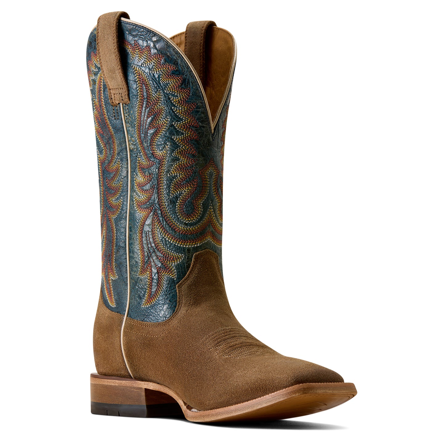 Ariat Men's Slatewood Wide Square Toe Cowboy Boot - Timber Tan Roughout/Electric Wave