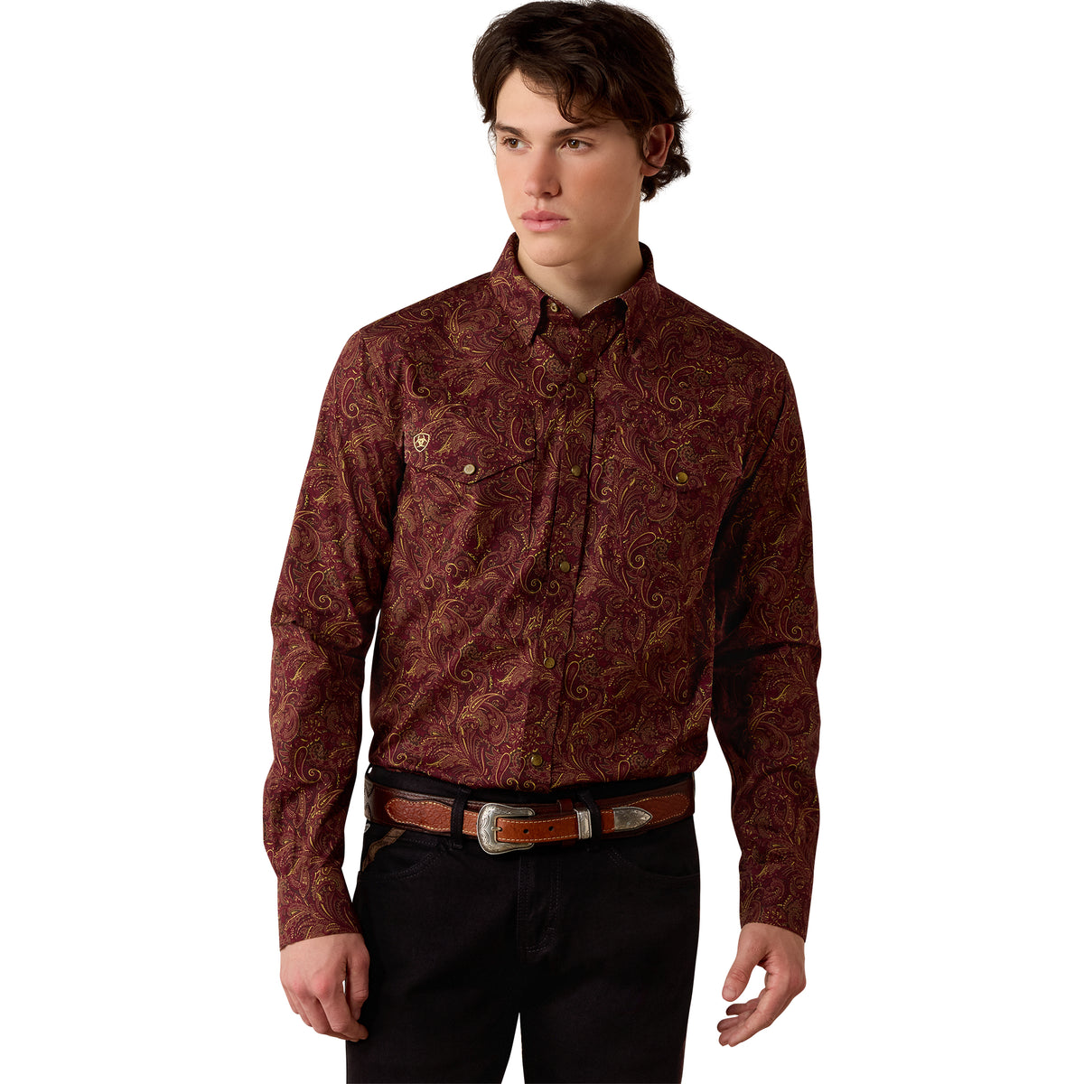 Ariat Men's Wrinkle Free Reva Snap Shirt - Zinfandel Paisley Print