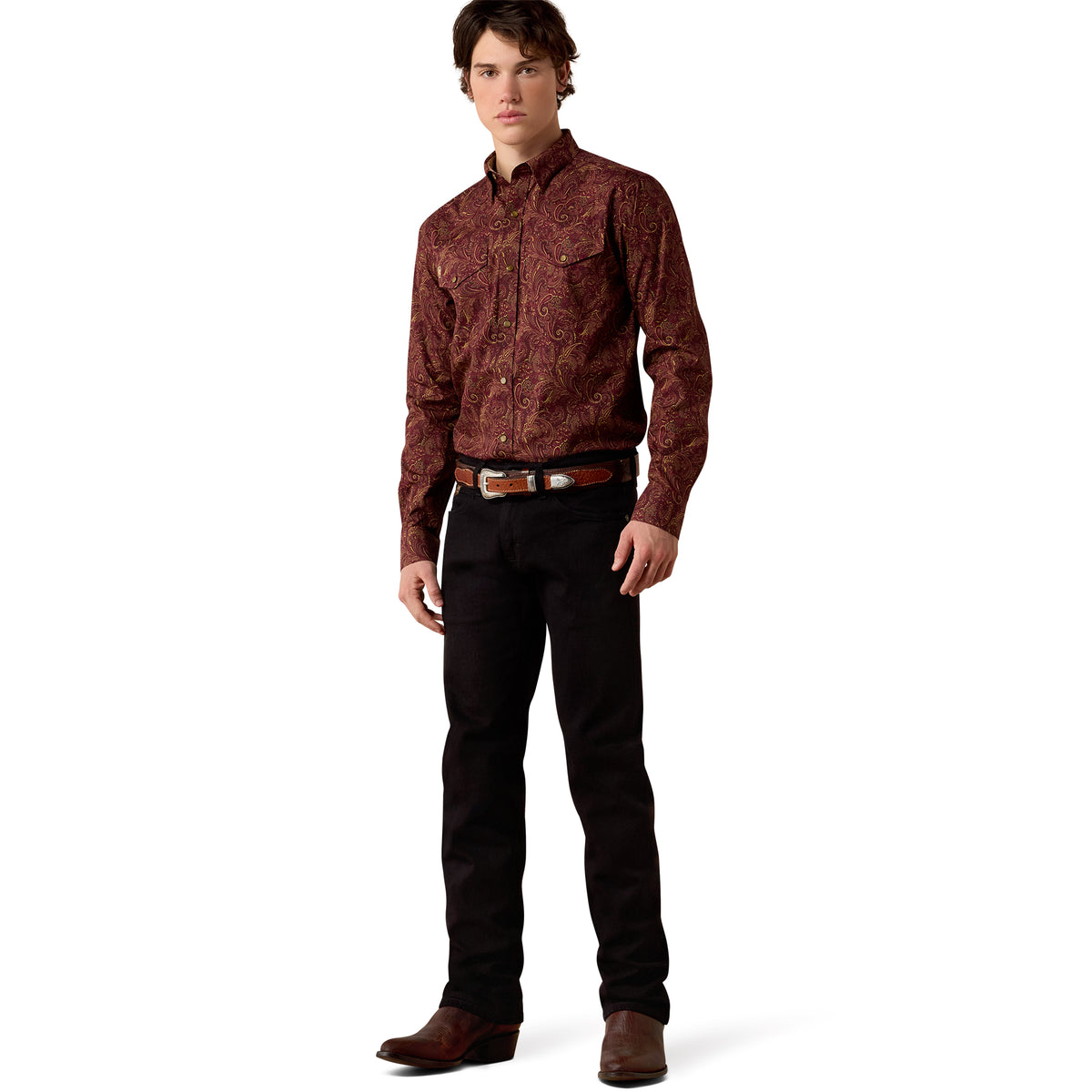 Ariat Men's Wrinkle Free Reva Snap Shirt - Zinfandel Paisley Print