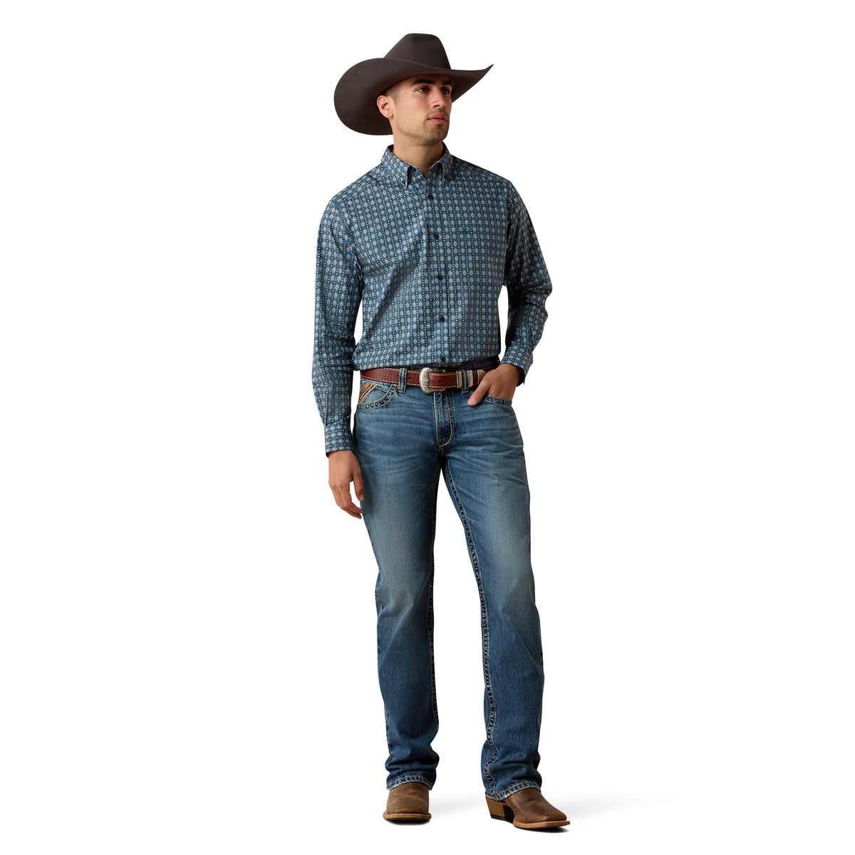 Ariat Men's Lex Classic Fit Shirt - Real Teal Southwest Geo Print