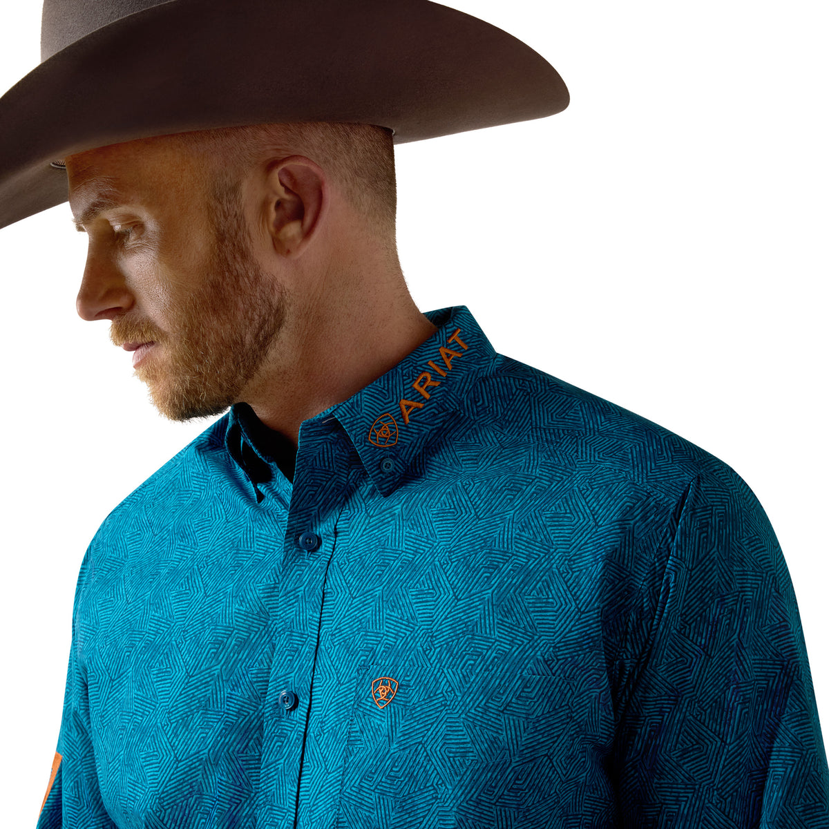 Ariat Men's Team Dale Classic Fit Shirt - Real Teal Abstract Print/Bombay Brown