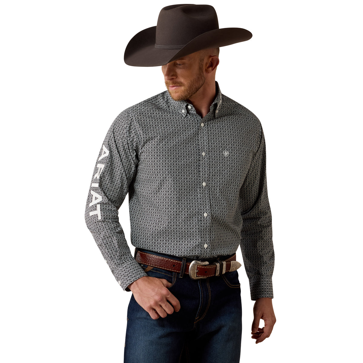 Ariat Men's Team Dawson Classic Fit Shirt - Black Abstract Print/White