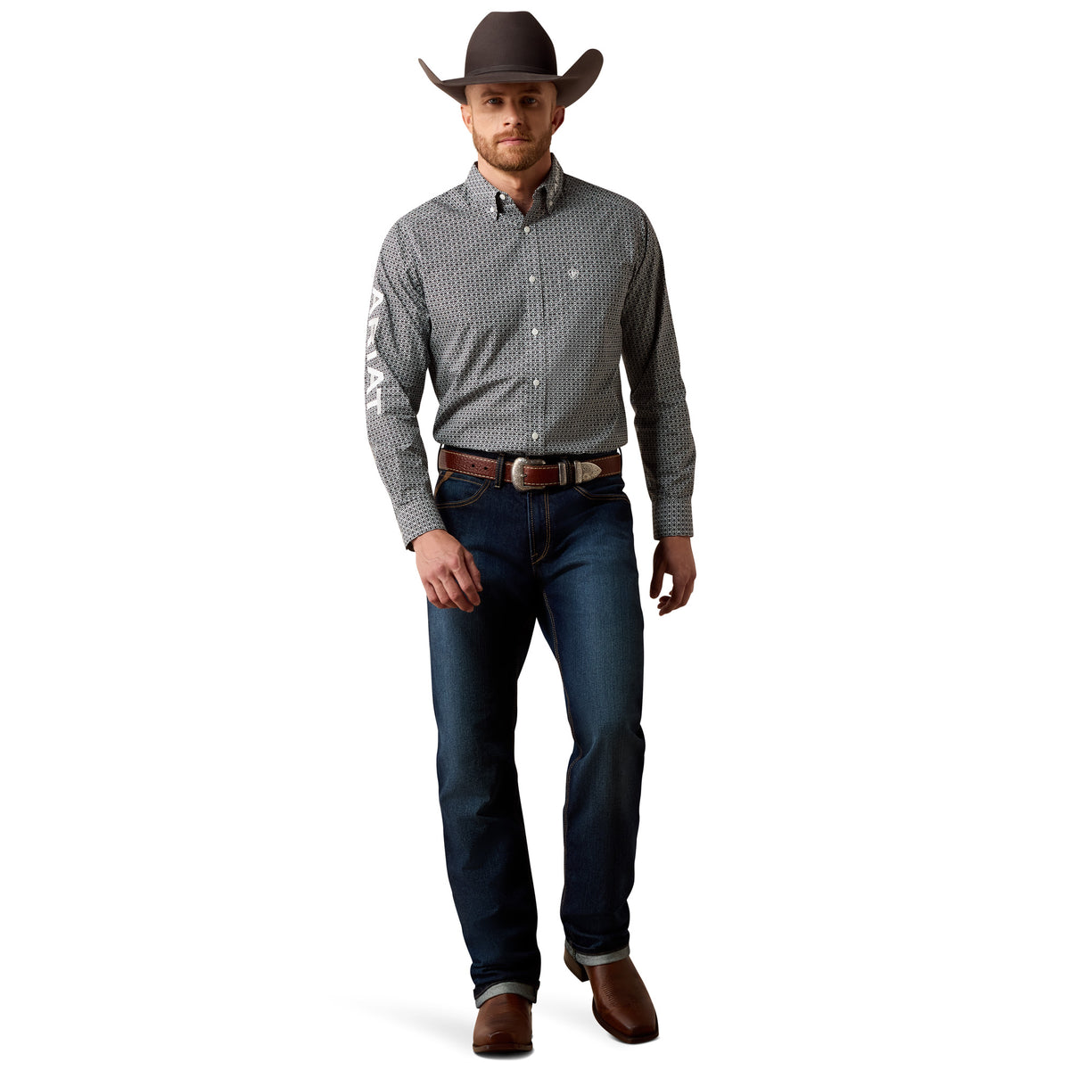 Ariat Men's Team Dawson Classic Fit Shirt - Black Abstract Print/White