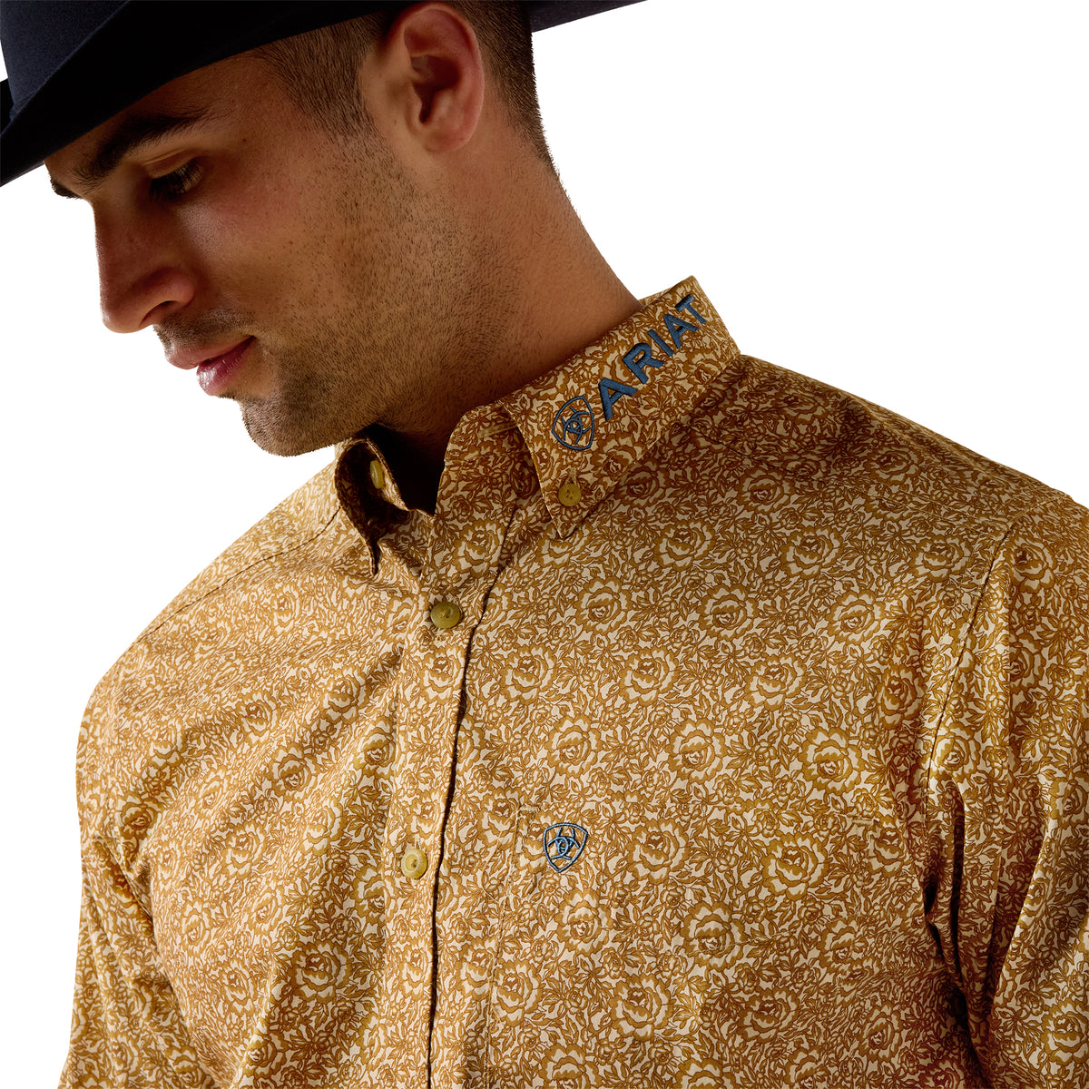 Ariat Men's Team Earl Fitted Shirt - Curry Floral Print/Majolica Blue
