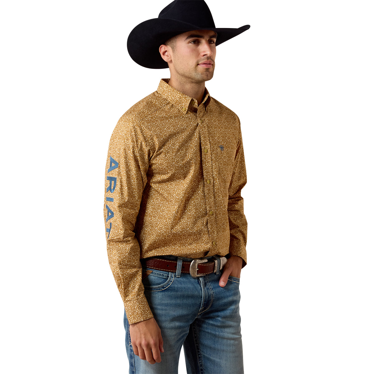 Ariat Men's Team Earl Fitted Shirt - Curry Floral Print/Majolica Blue