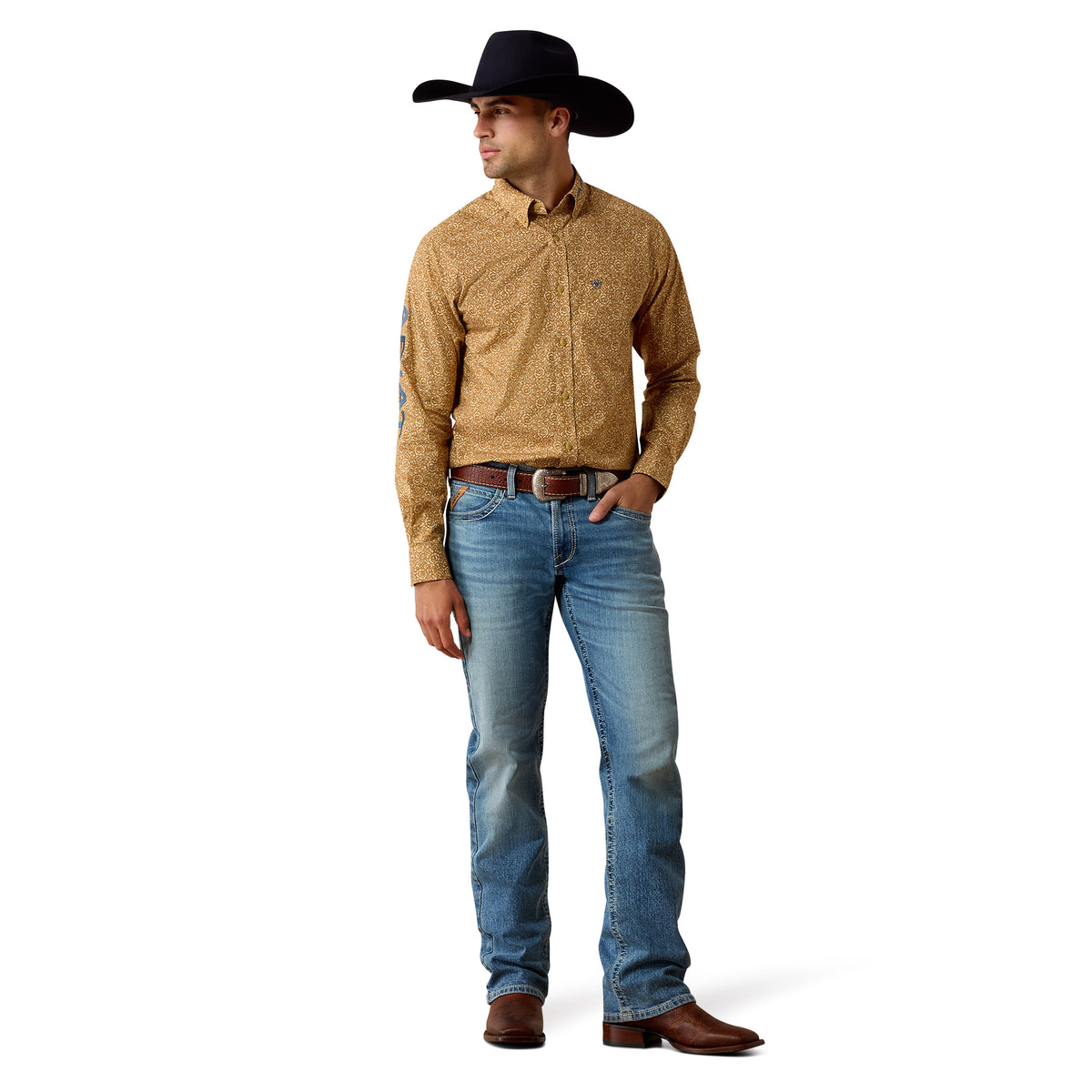 Ariat Men's Team Earl Fitted Shirt - Curry Floral Print/Majolica Blue