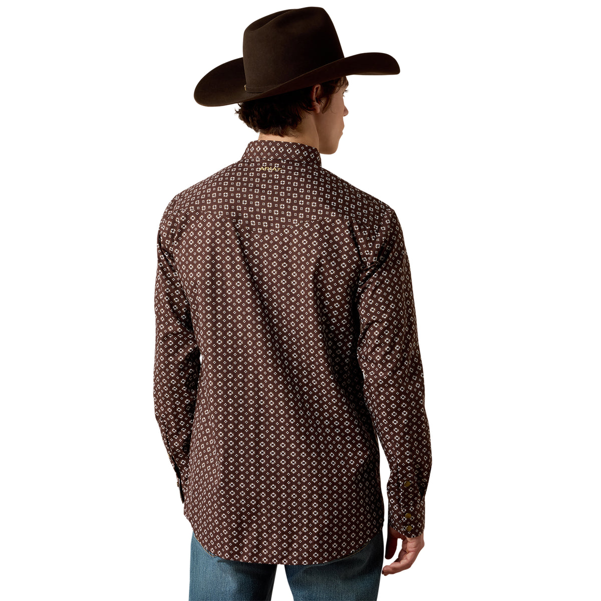 Ariat Men's Wrinkle Free Rebel Snap Shirt - Coffee Bean Southwest Print
