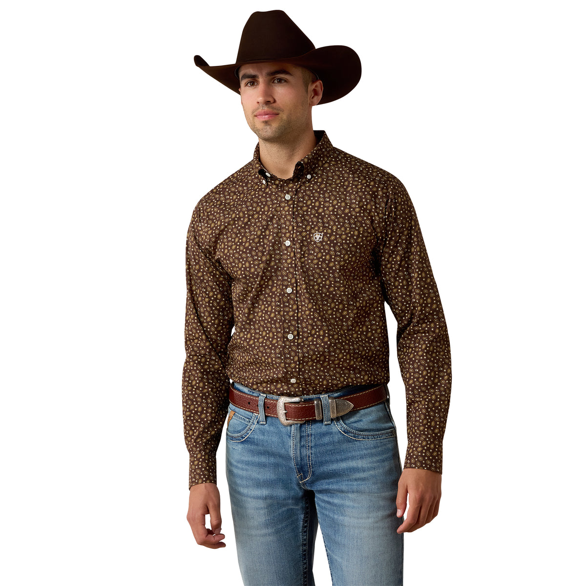 Ariat Men's Wrinkle Free Raven Fitted Shirt - Coffee Bean Paisley Print
