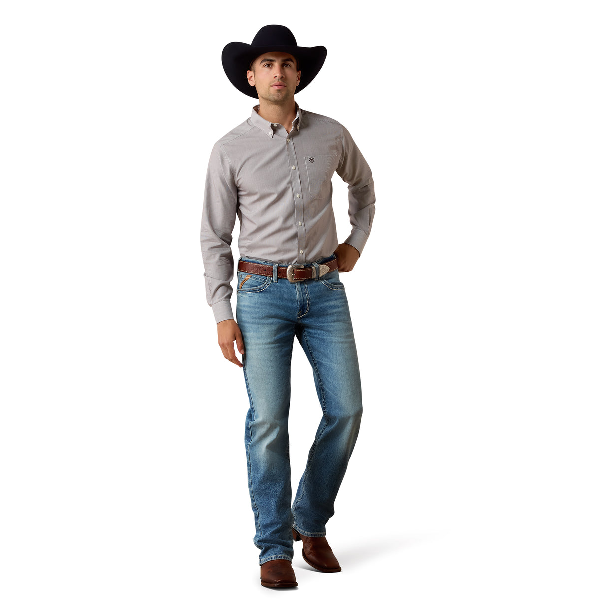 Ariat Men's Wrinkle Free Randolph Fitted Shirt - Coffee Bean Mini Stripe